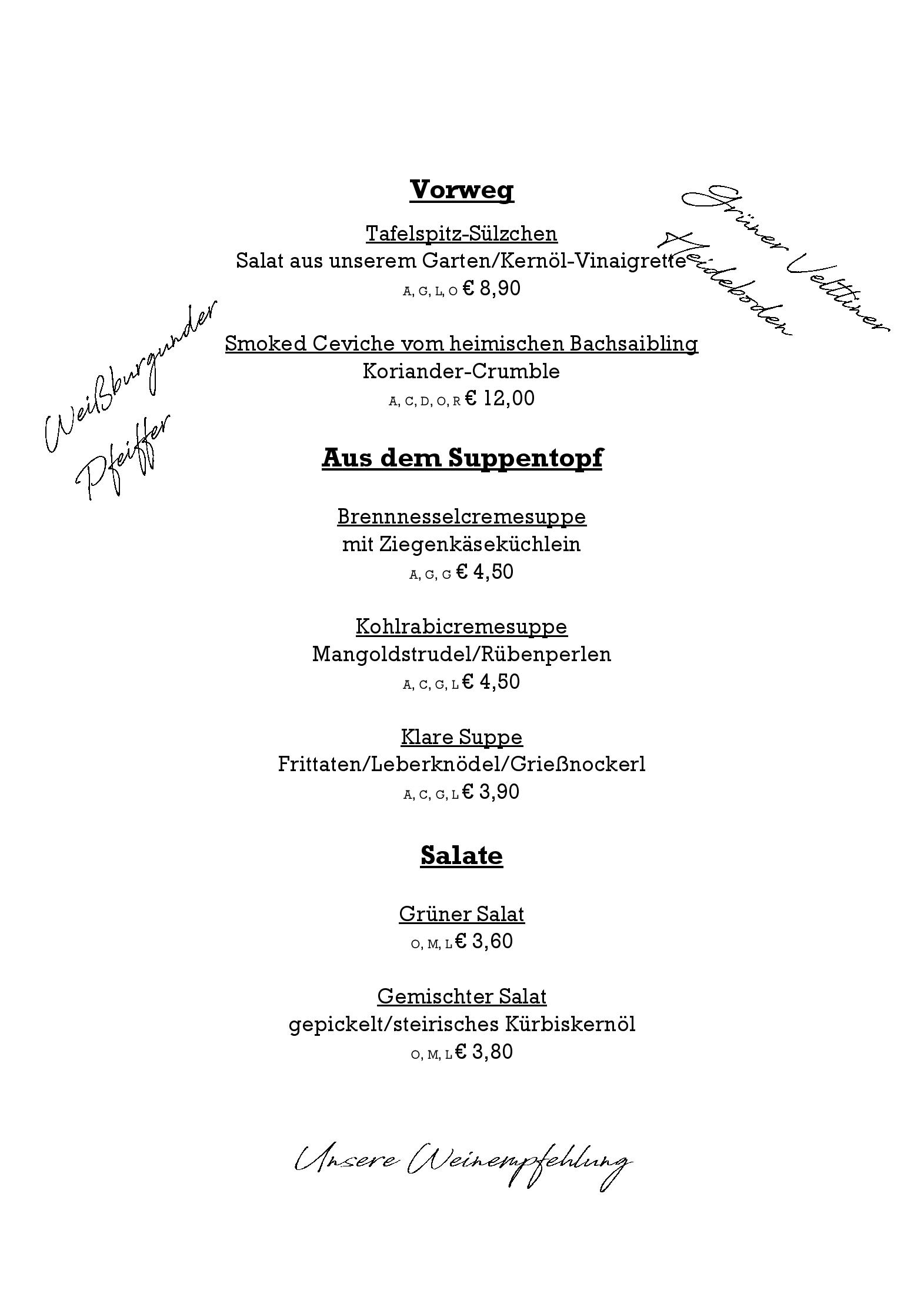 Speisekarte Wir:zhaus in St. Radegund bei Graz, Seite 1