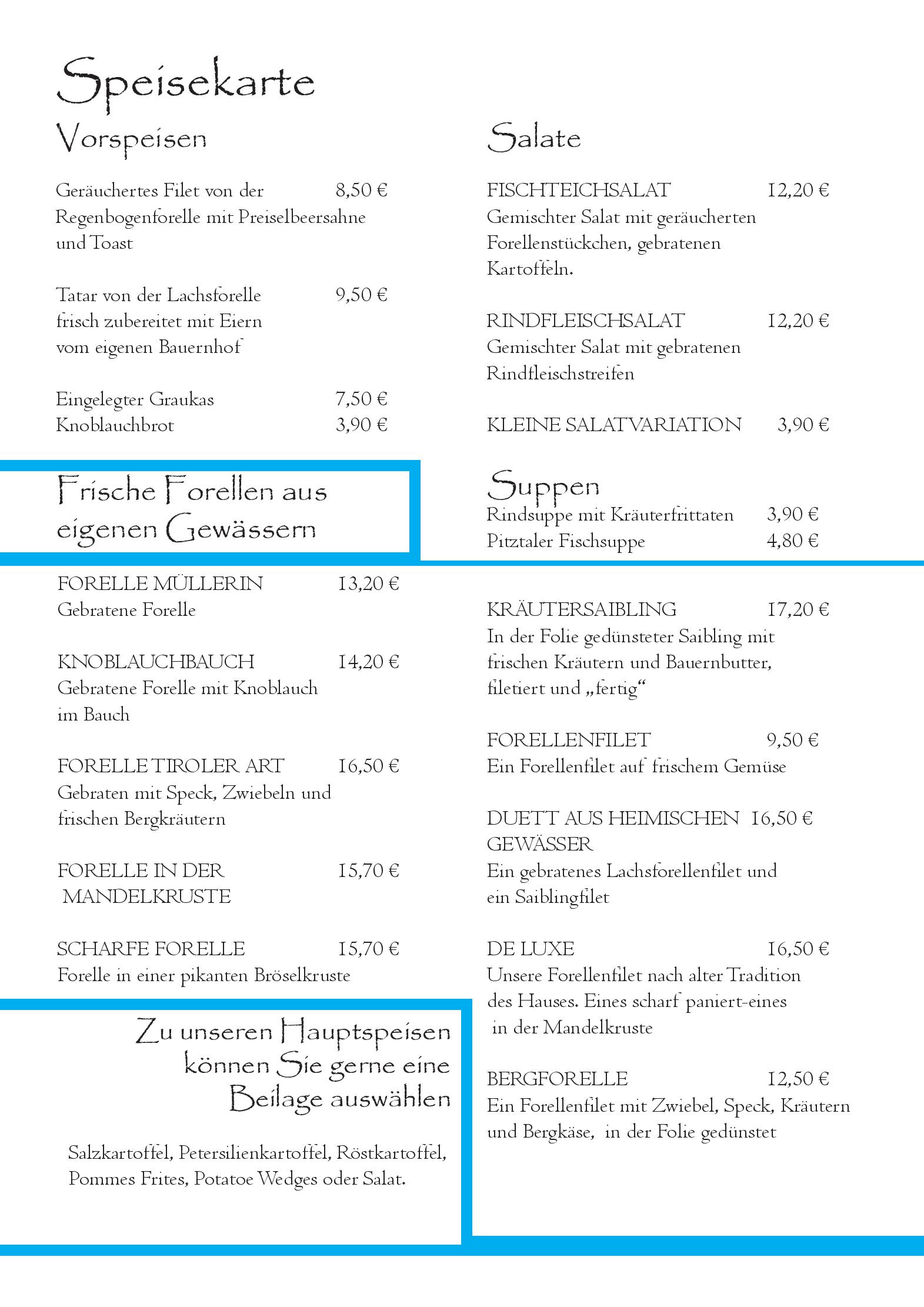 Speisekarte Restaurant Fischteich in Jerzens, Seite 2