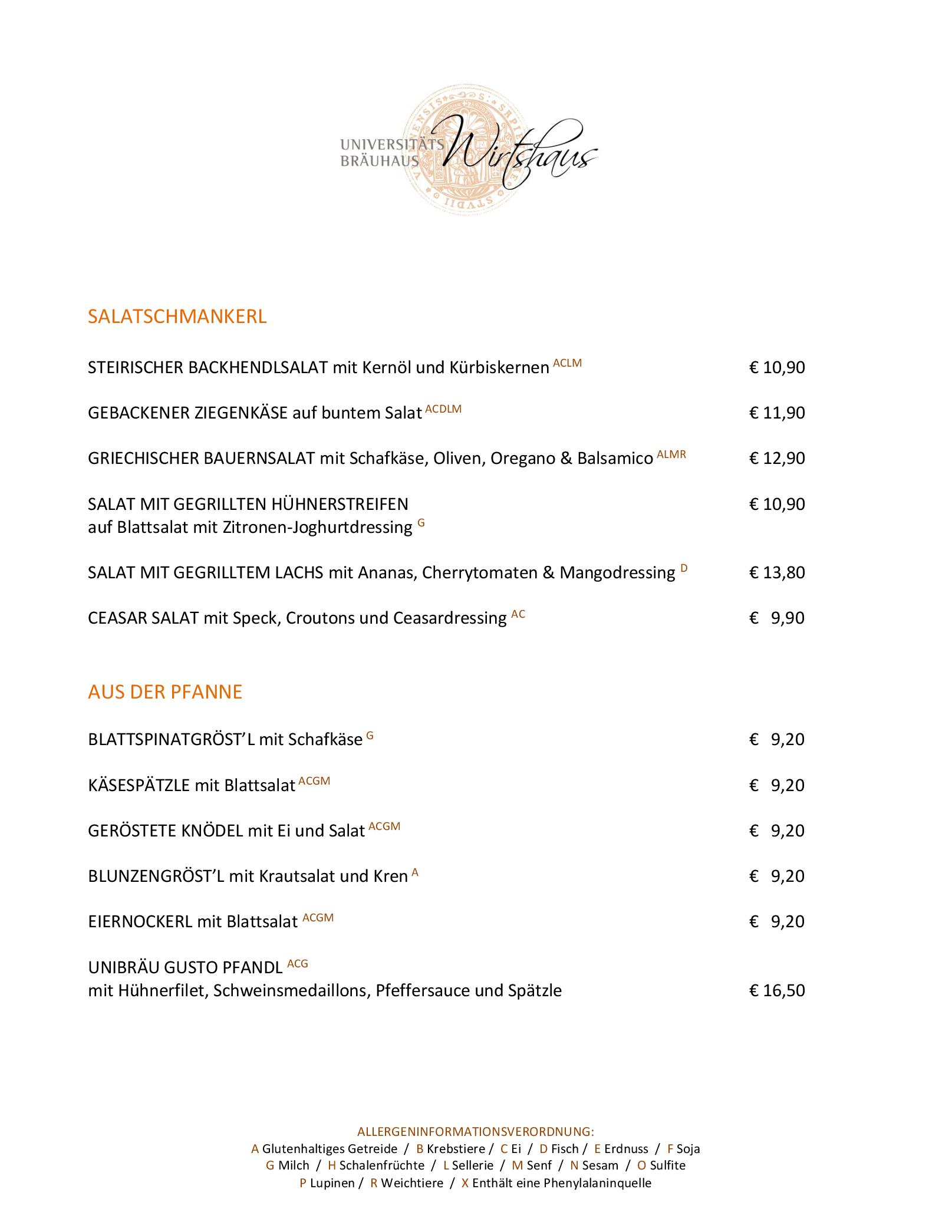 Speisekarte Universitätsbrauhaus in Wien, Seite 5