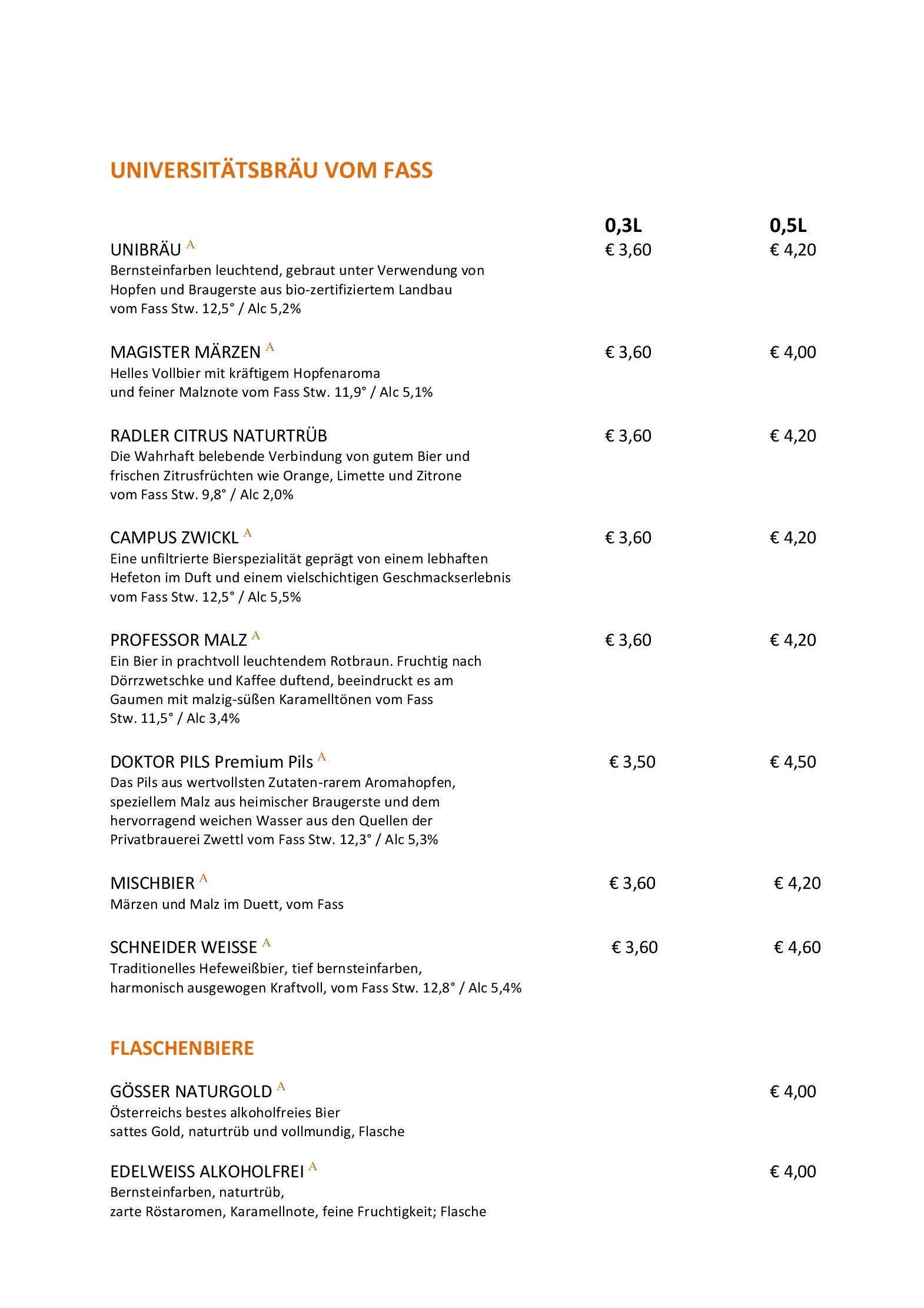 Speisekarte Universitätsbrauhaus in Wien, Seite 8
