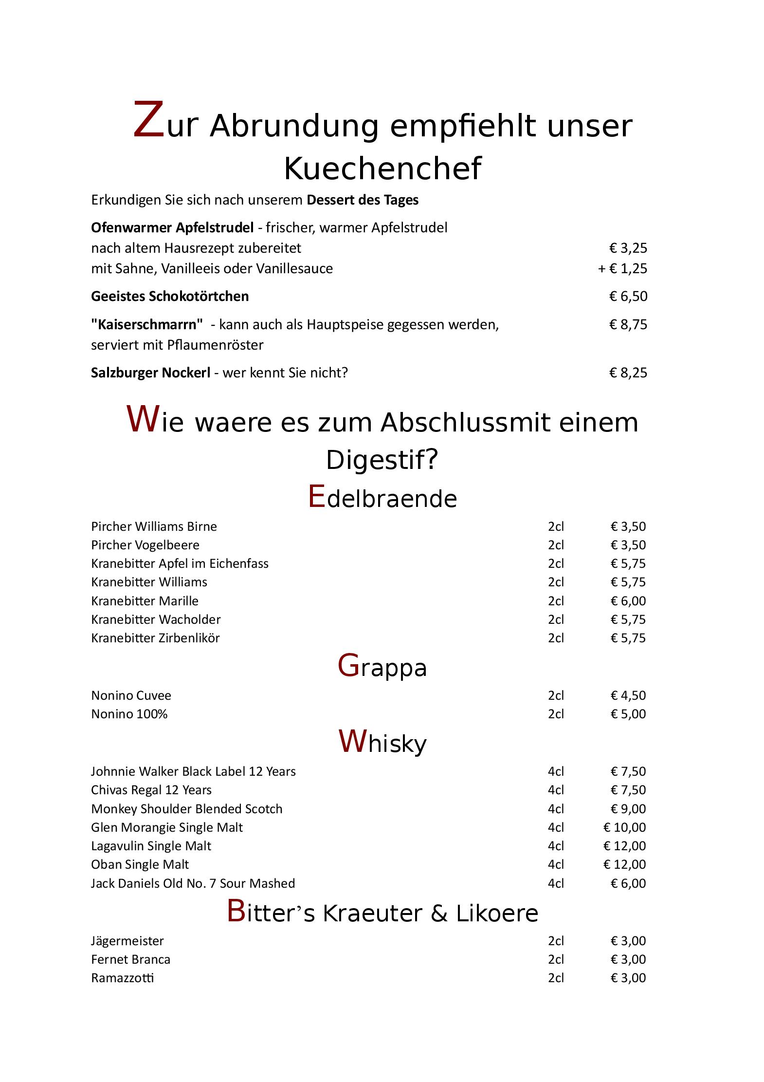 Speisekarte Alte Schmiede in Seefeld in Tirol, Seite 6