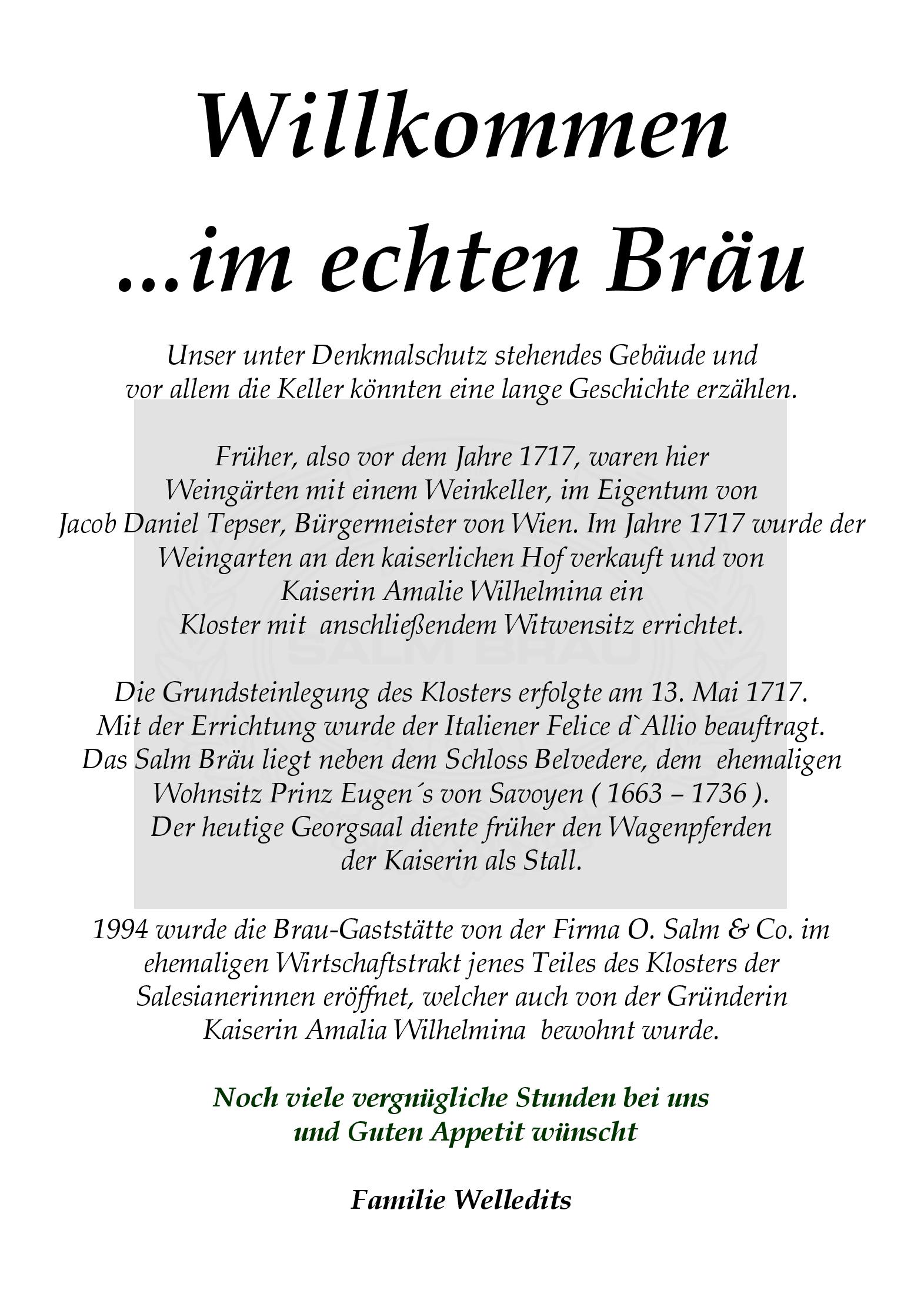 Speisekarte SALM BRÄU Ges.m.b.H in Wien, Seite 1