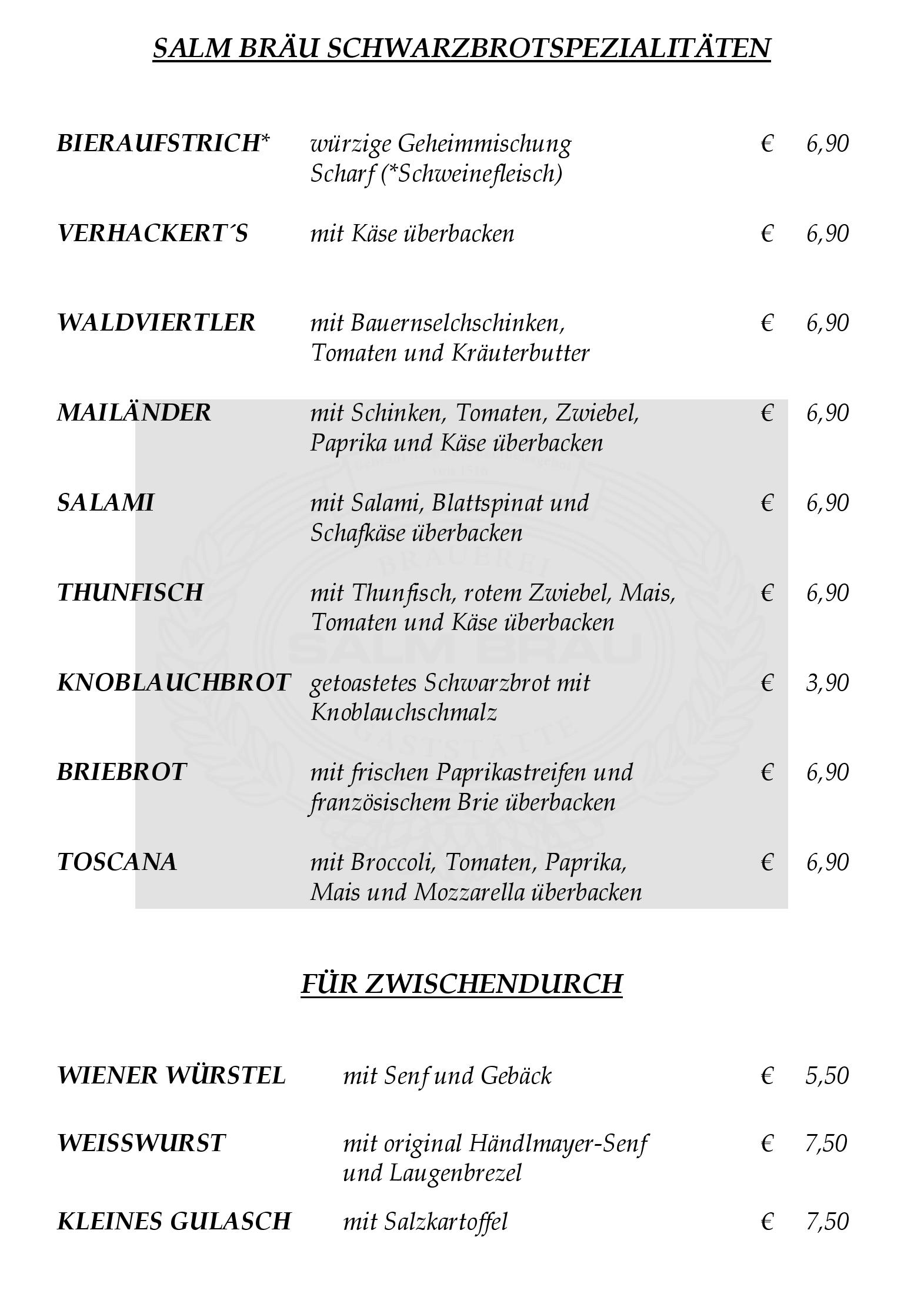 Speisekarte SALM BRÄU Ges.m.b.H in Wien, Seite 7