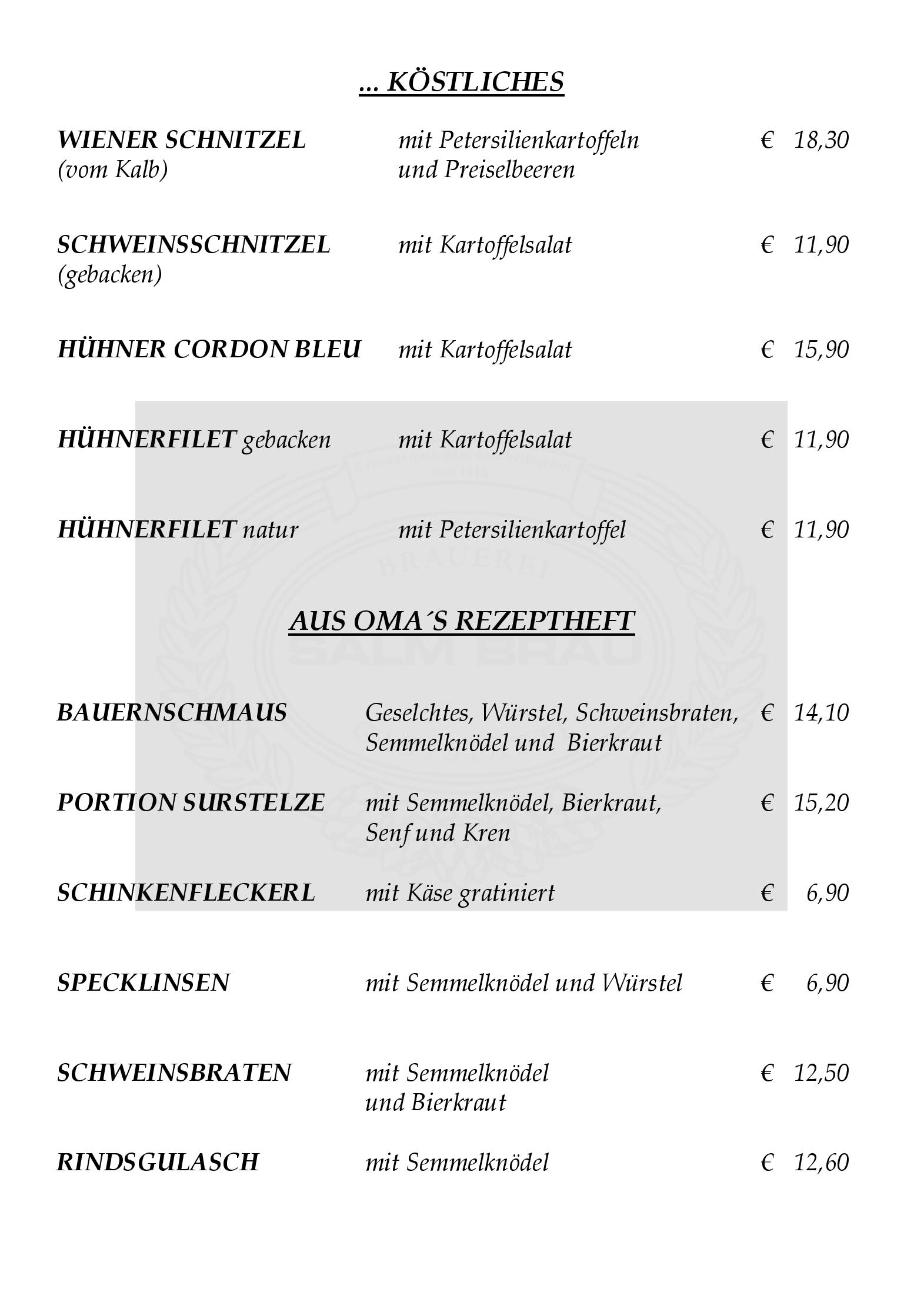 Speisekarte SALM BRÄU Ges.m.b.H in Wien, Seite 8