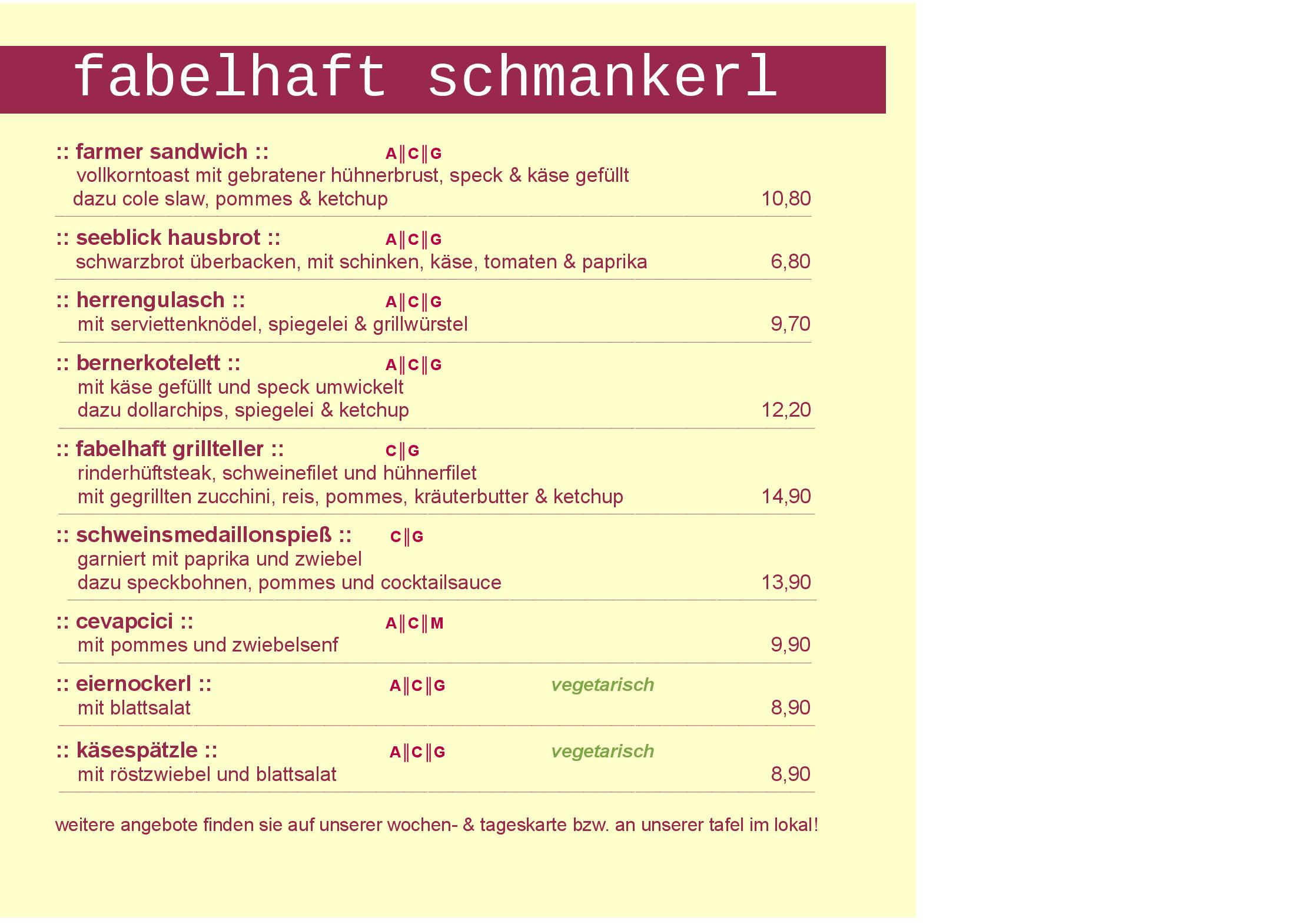Speisekarte fabelhaft zum seeblick in Wien, Seite 2