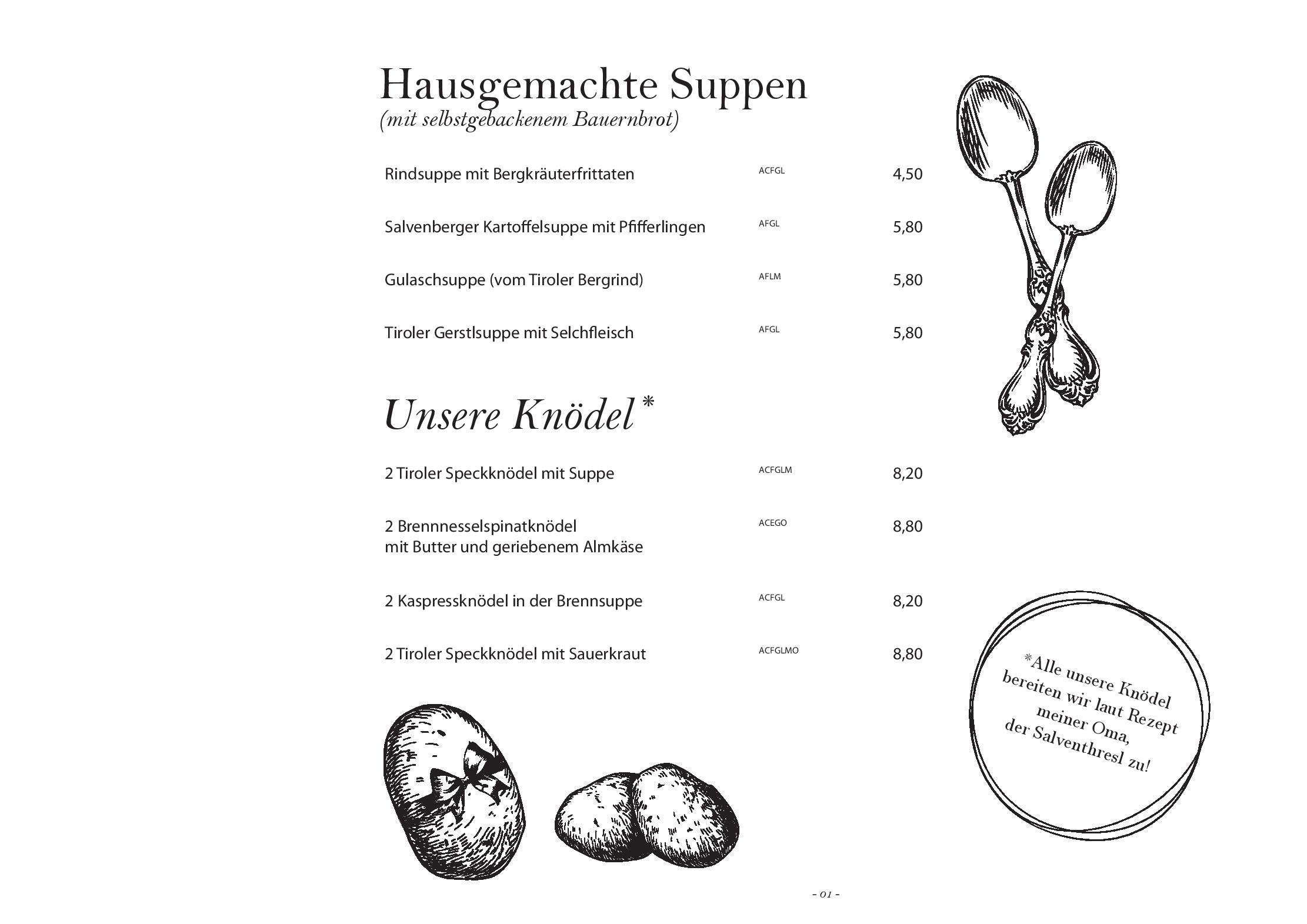 Speisekarte Gipfelrestaurant Hohe Salve in Westendorf, Seite 2