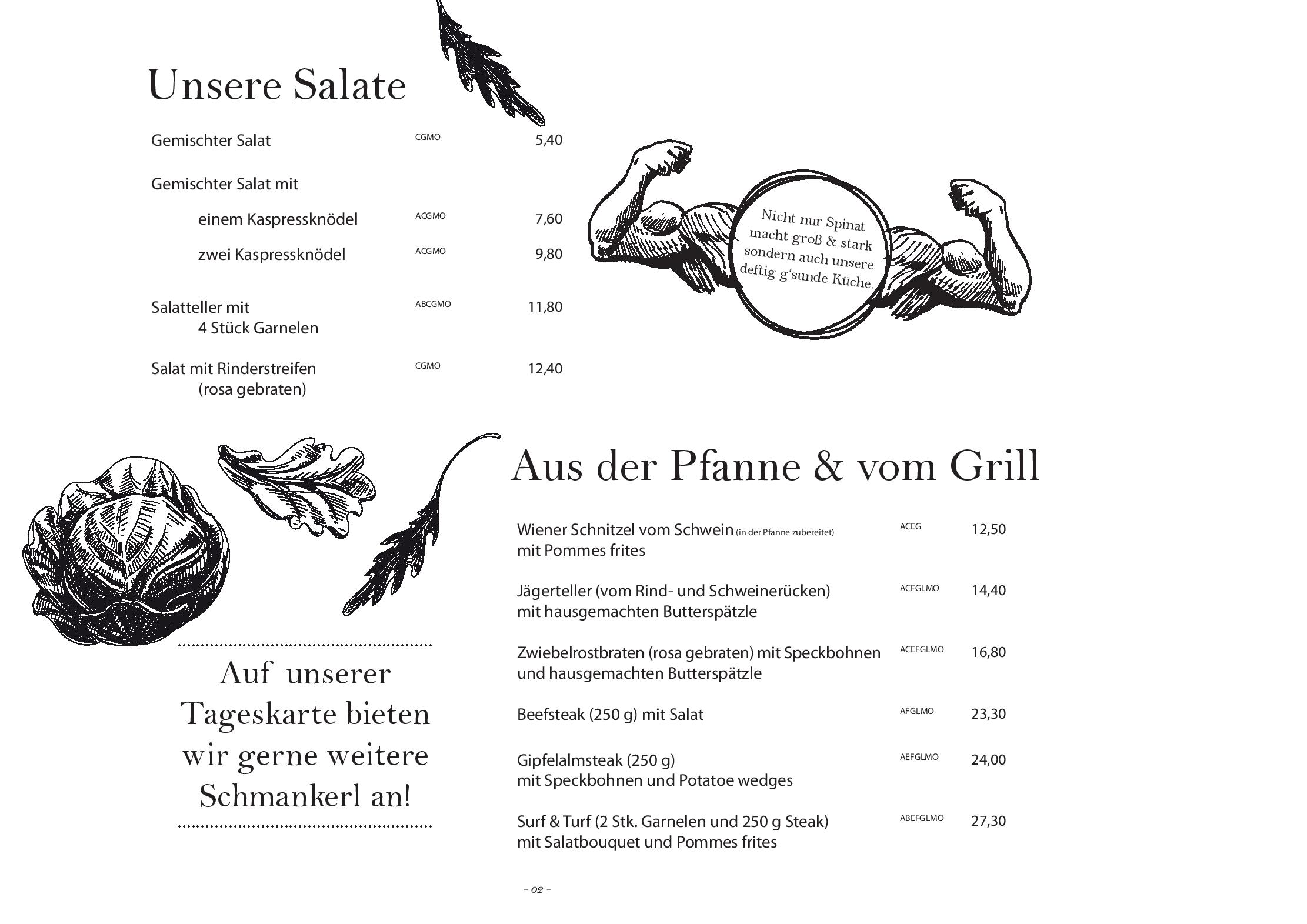 Speisekarte Gipfelrestaurant Hohe Salve in Westendorf, Seite 1