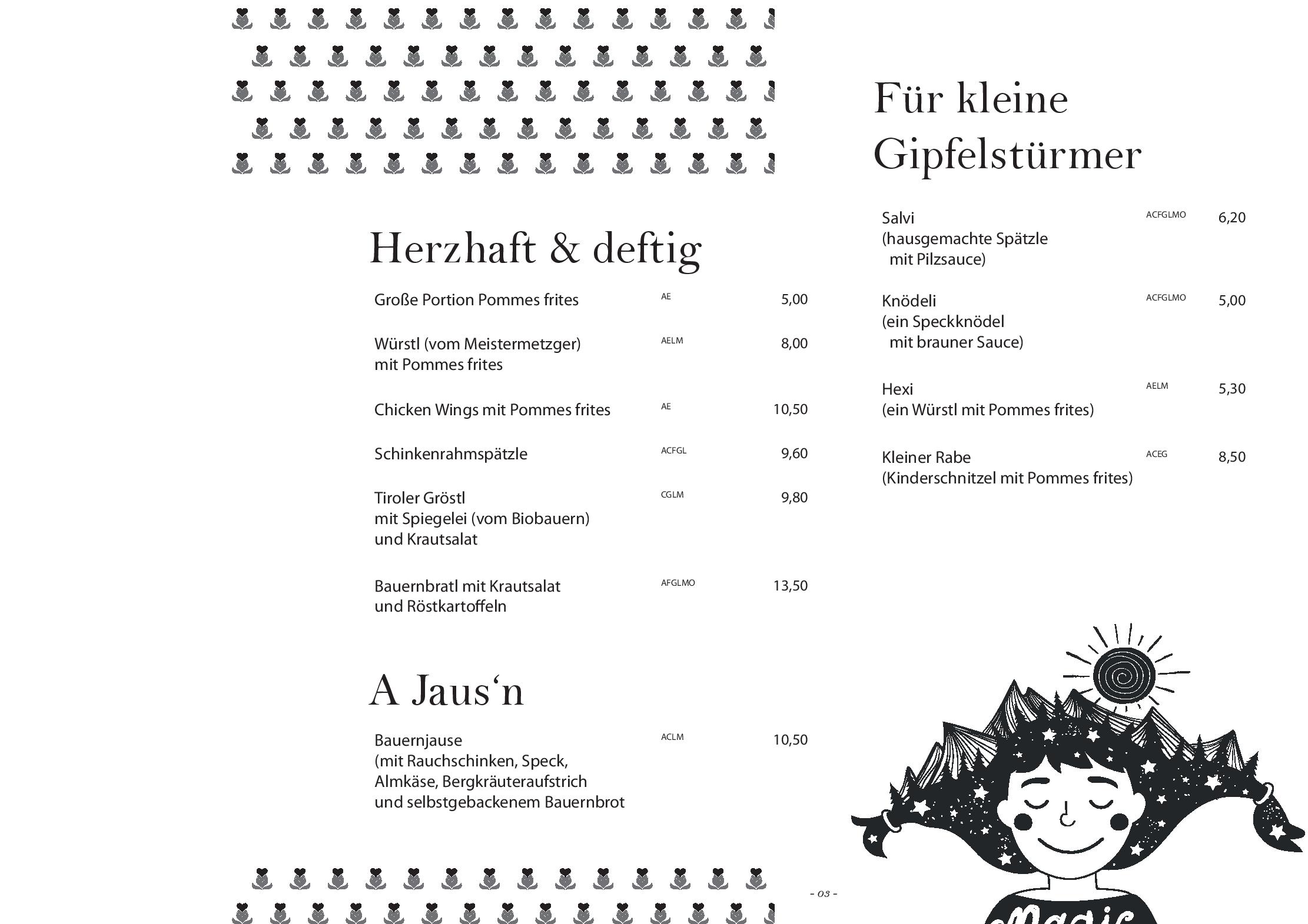 Speisekarte Gipfelrestaurant Hohe Salve in Westendorf, Seite 4