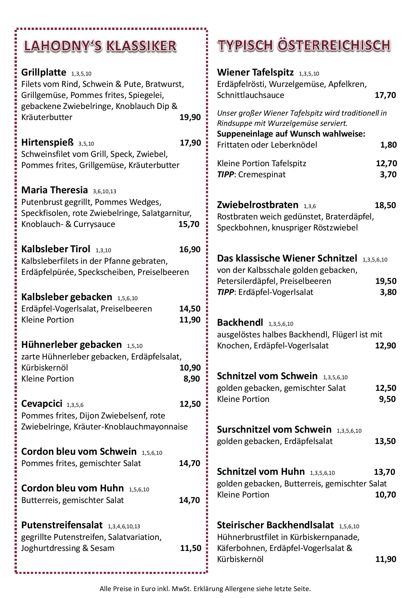 Speisekarte Lahodny Restaurant in Wien, Seite 6