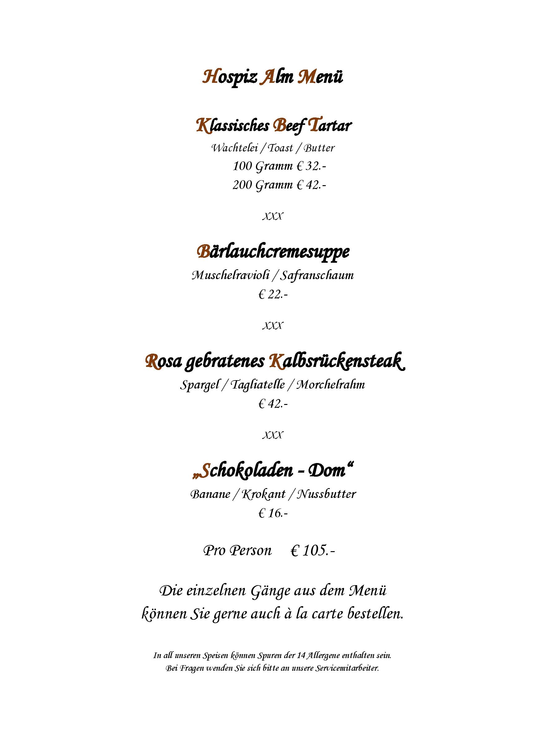 Speisekarte Hospiz Alm Restaurant in St. Anton am Arlberg, Seite 3
