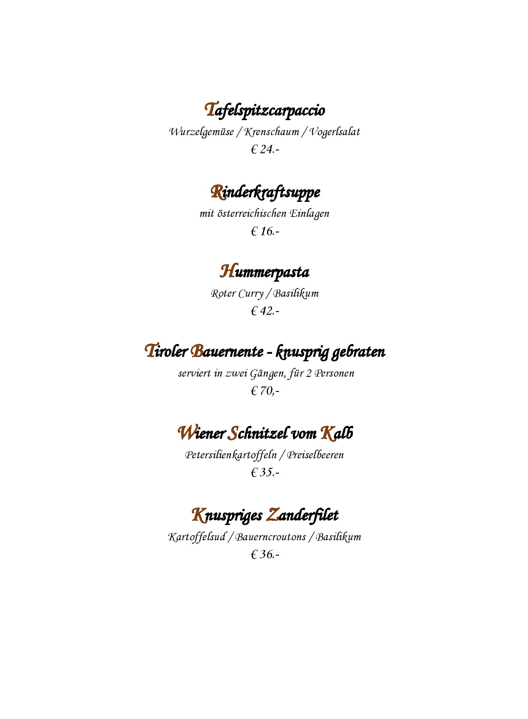 Speisekarte Hospiz Alm Restaurant in St. Anton am Arlberg, Seite 2