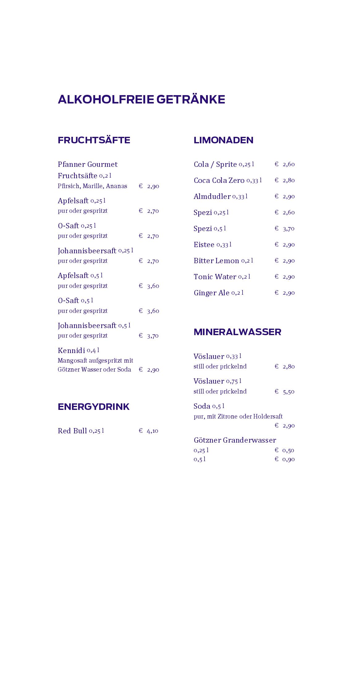 Speisekarte Hubers Cafe l Restaurant l Bar in Gotzis, Seite 1
