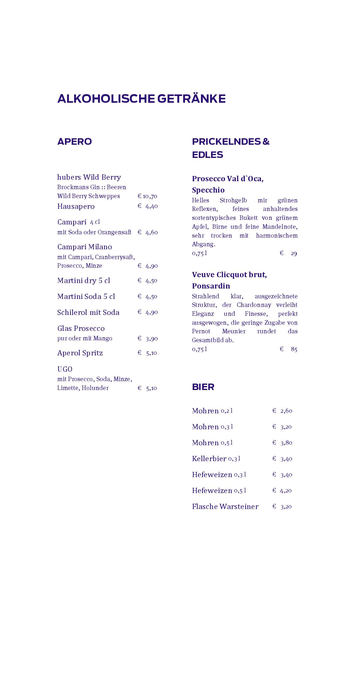 Speisekarte Hubers Cafe l Restaurant l Bar in Gotzis, Seite 8