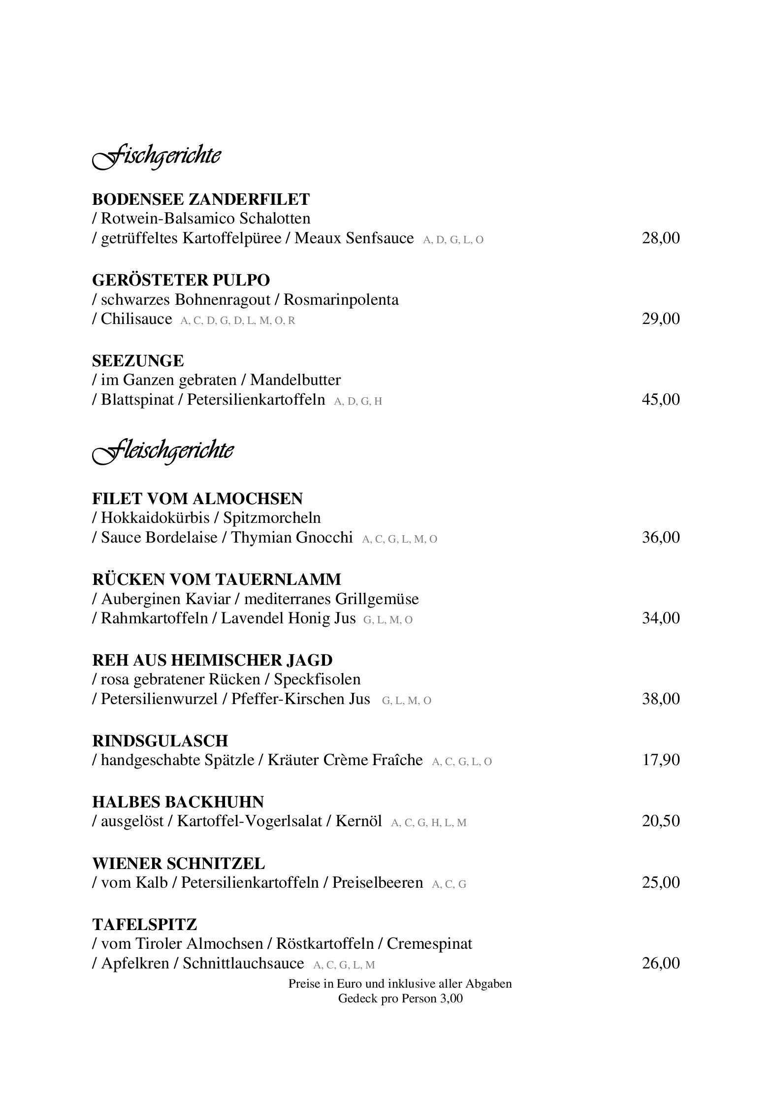 Speisekarte Hotel Zur Tenne in Kitzbühel, Seite 2