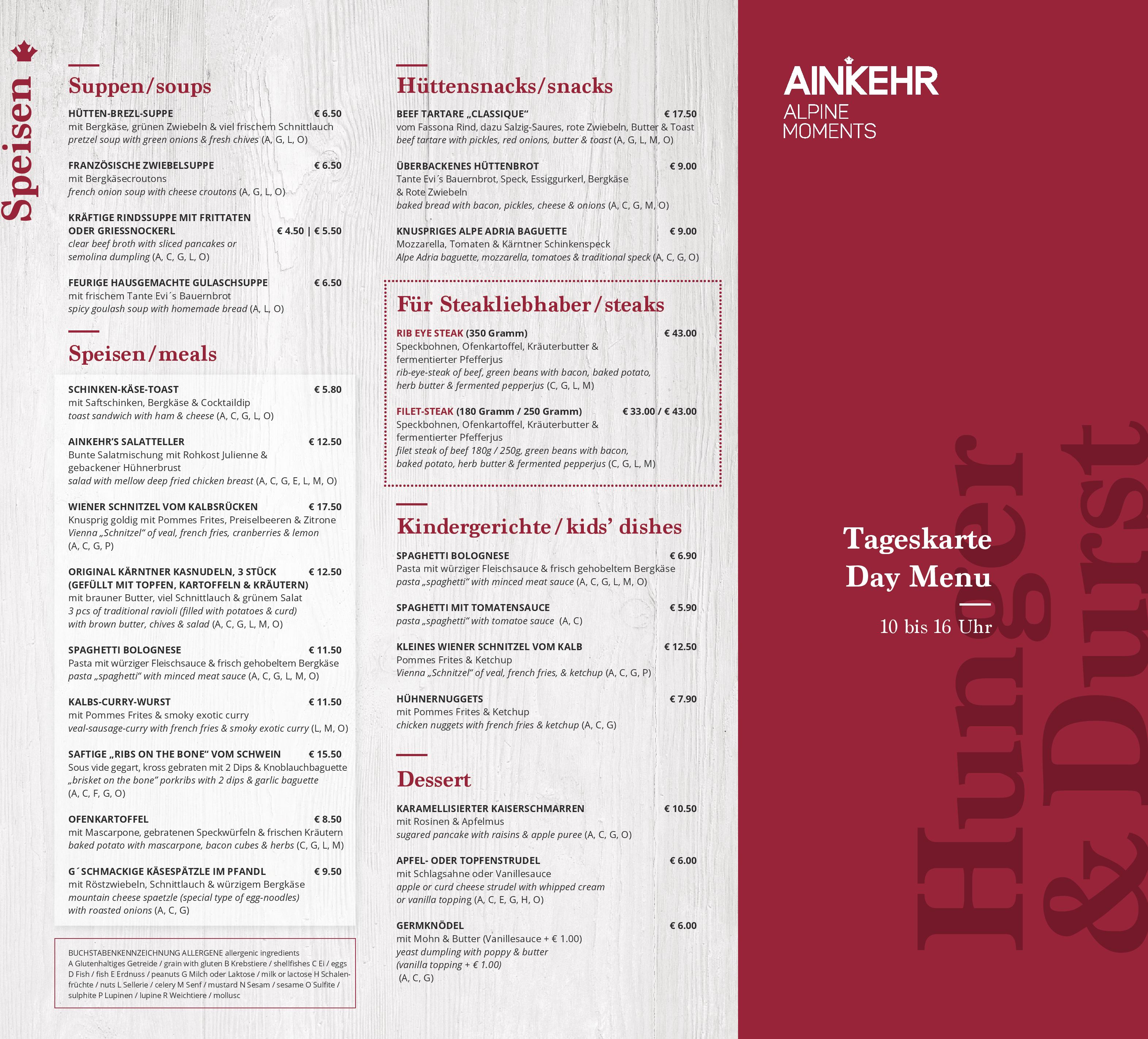 Speisekarte Restaurant Ainkehr Katschberg in Katschberghöhe, Seite 2