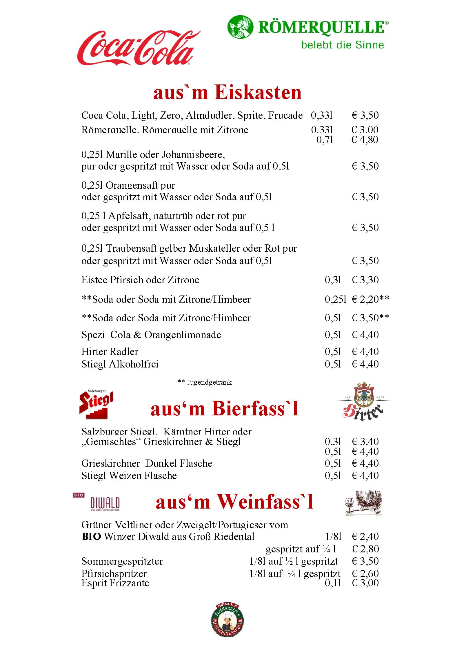 Speisekarte Heindl s Schmarren & Palatschinkenkuchl in Wien, Seite 10