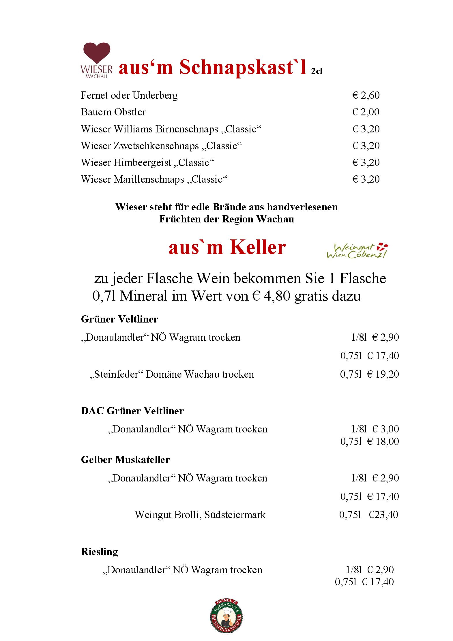 Speisekarte Heindl s Schmarren & Palatschinkenkuchl in Wien, Seite 9
