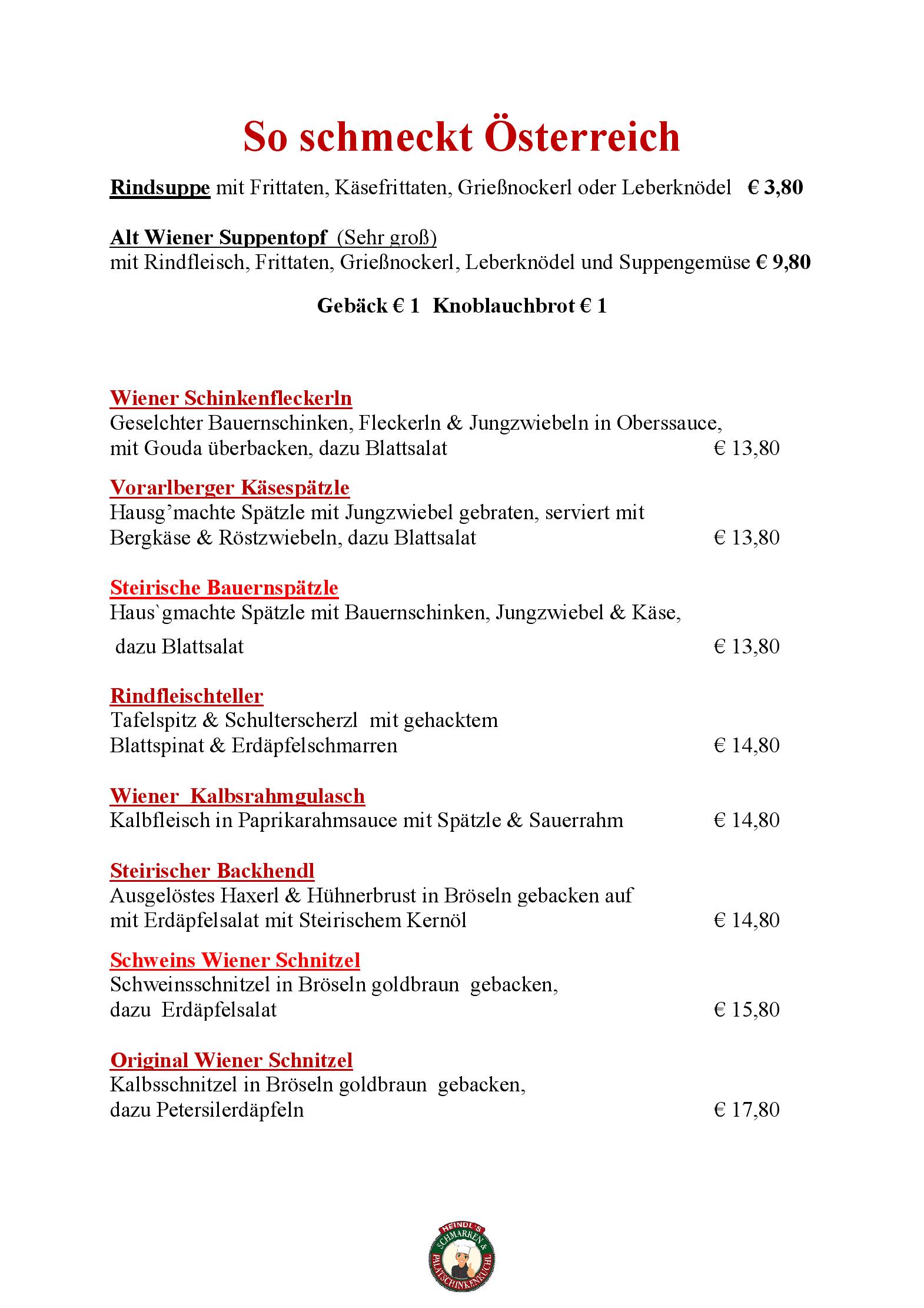 Speisekarte Heindl s Schmarren & Palatschinkenkuchl in Wien, Seite 18