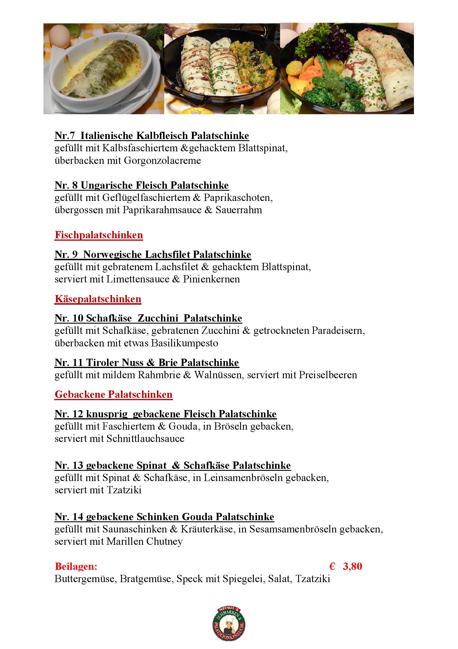 Speisekarte Heindl s Schmarren & Palatschinkenkuchl in Wien, Seite 16