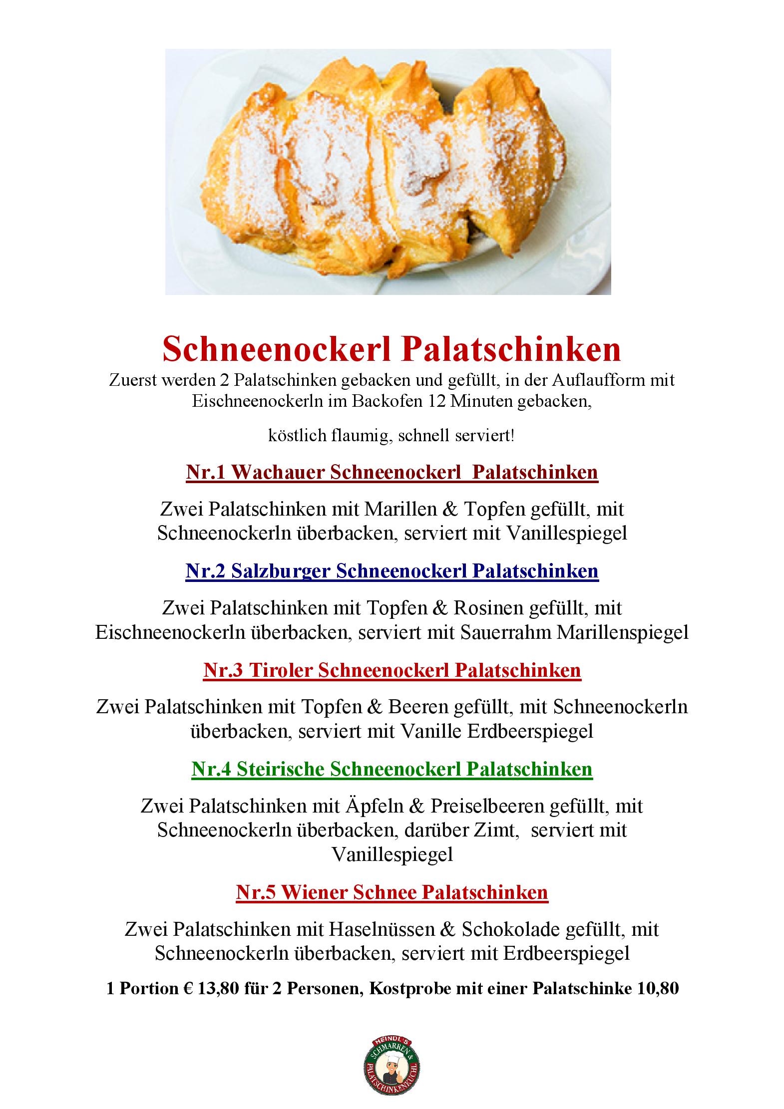 Speisekarte Heindl s Schmarren & Palatschinkenkuchl in Wien, Seite 14