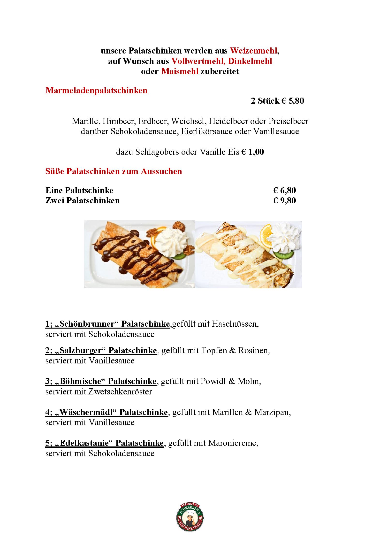 Speisekarte Heindl s Schmarren & Palatschinkenkuchl in Wien, Seite 13
