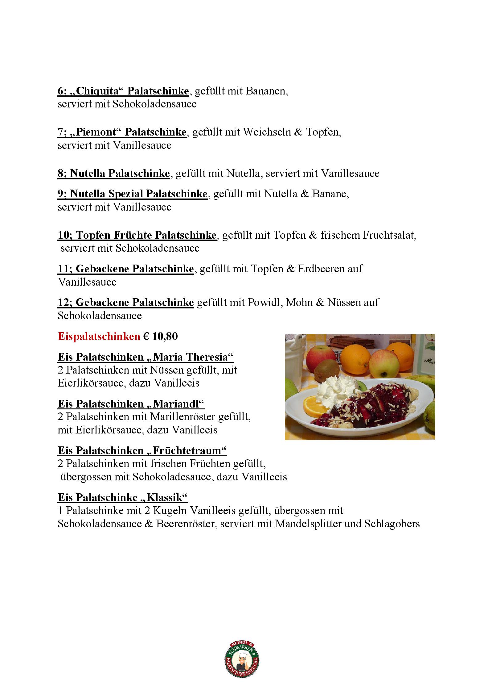 Speisekarte Heindl s Schmarren & Palatschinkenkuchl in Wien, Seite 12