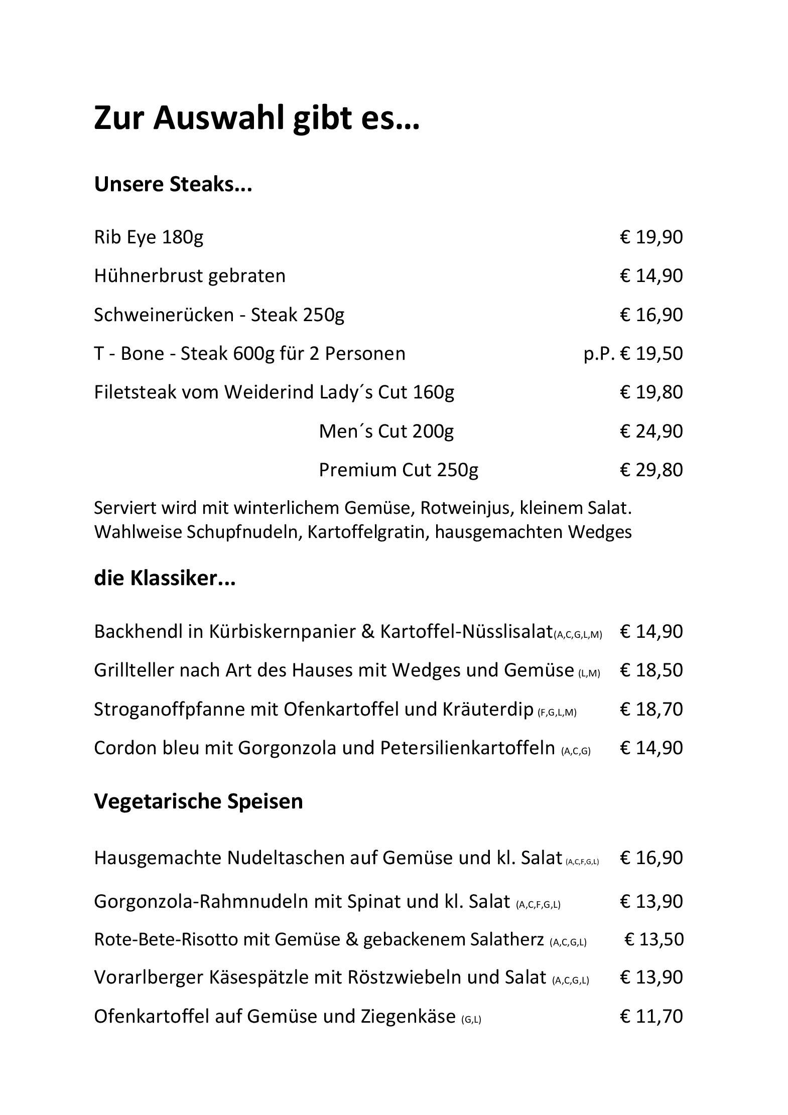 Speisekarte Ammenegger Stuba in Dornbirn, Seite 2