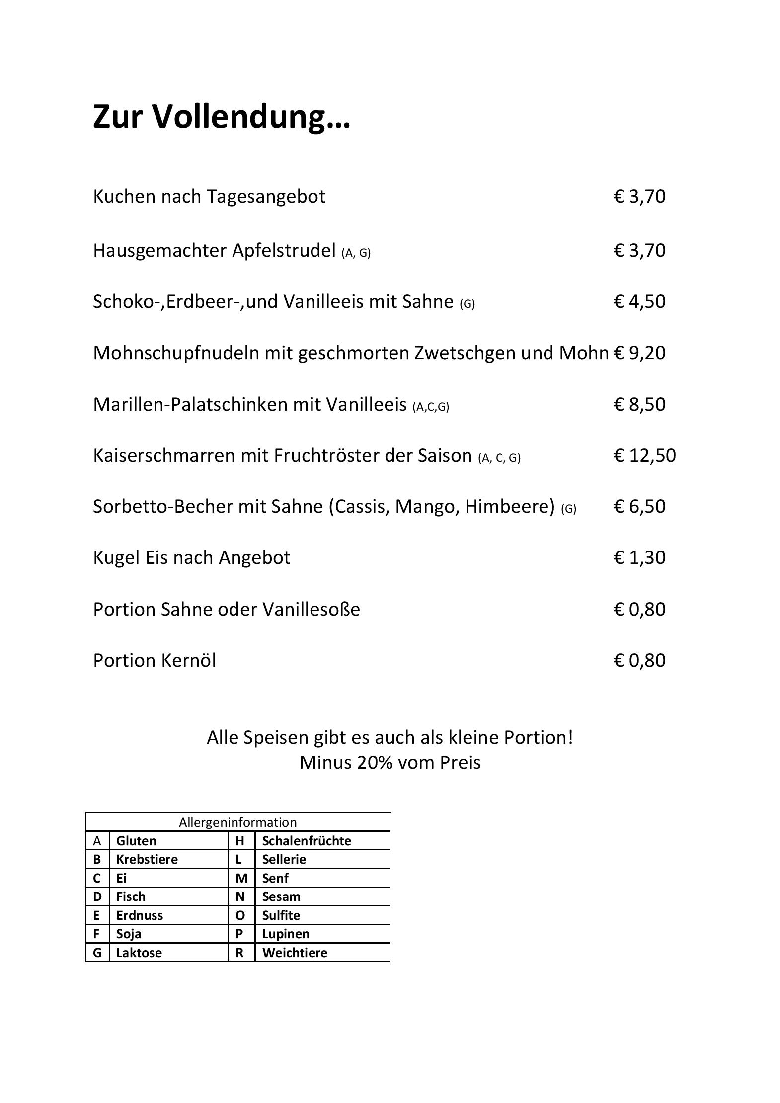 Speisekarte Ammenegger Stuba in Dornbirn, Seite 1