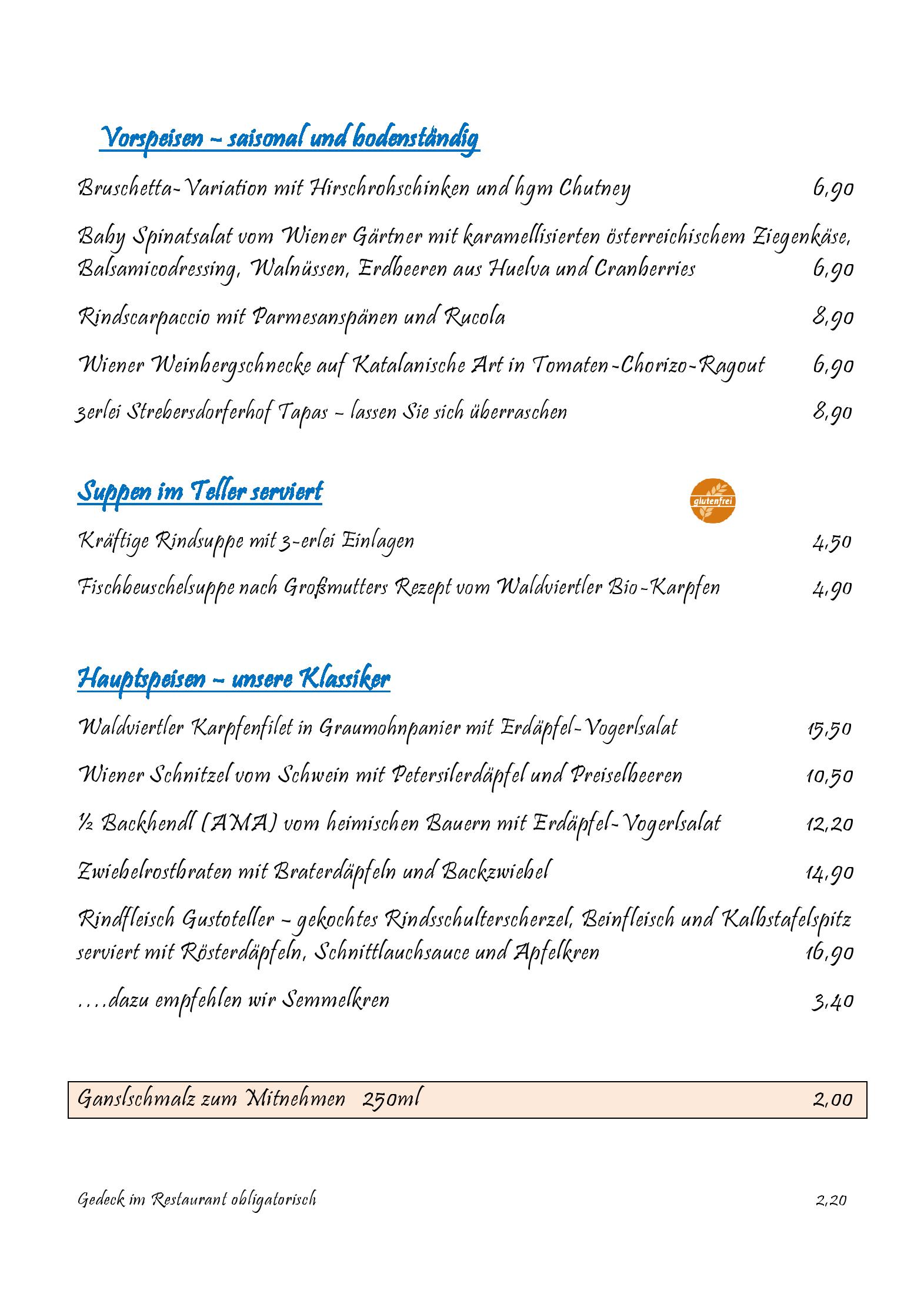 Speisekarte Strebersdorferhof in Wien , Seite 3
