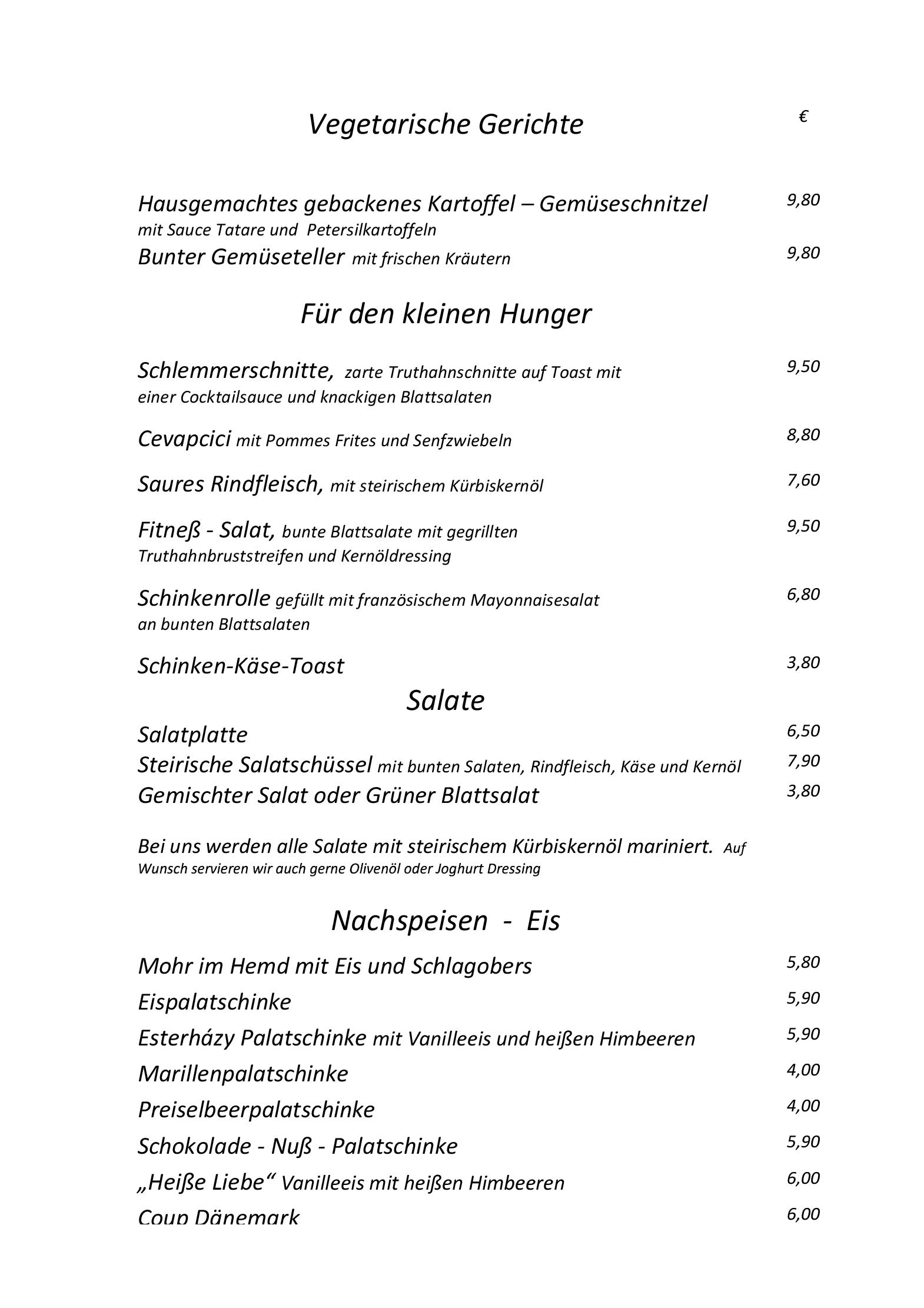 Speisekarte Restaurant Römerstube in Graz, Seite 2