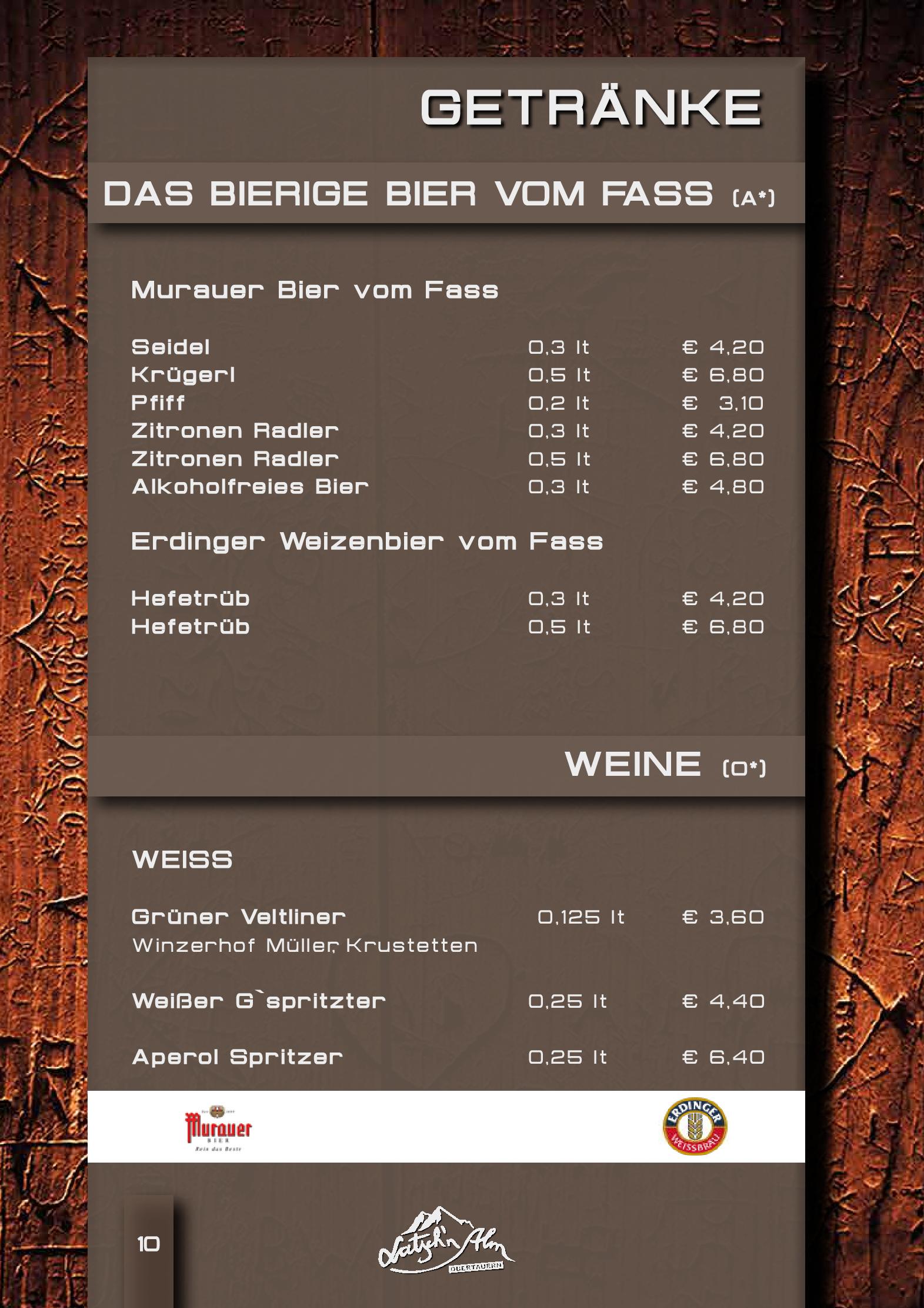Speisekarte Latschn Alm in Obertauern, Seite 10
