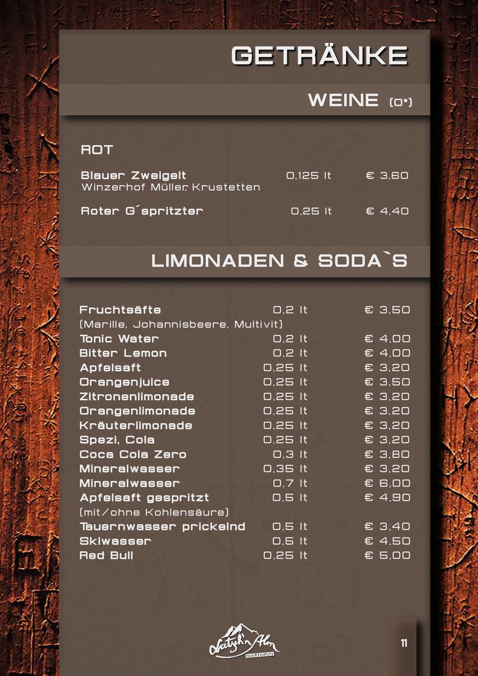 Speisekarte Latschn Alm in Obertauern, Seite 11
