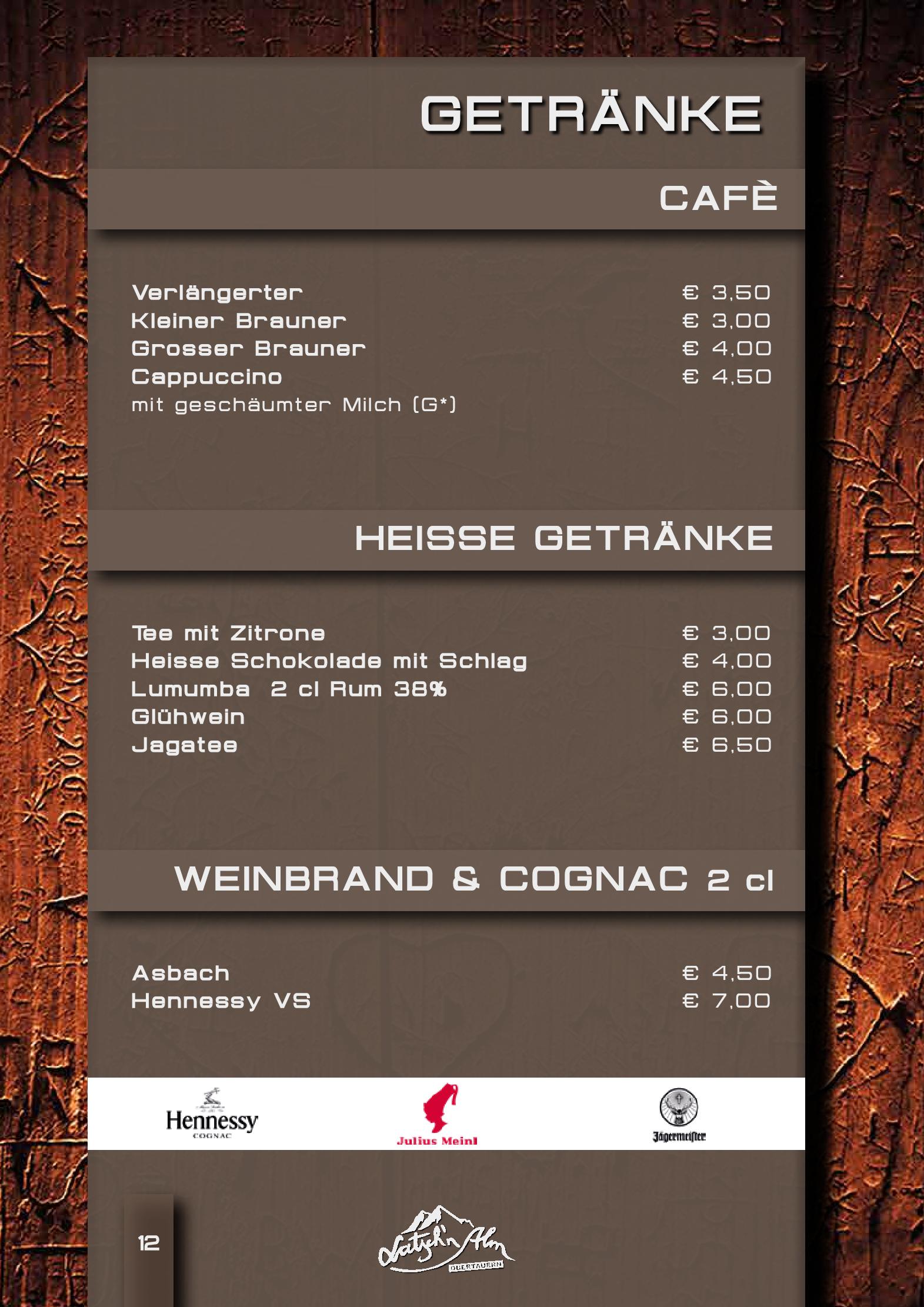 Speisekarte Latschn Alm in Obertauern, Seite 12
