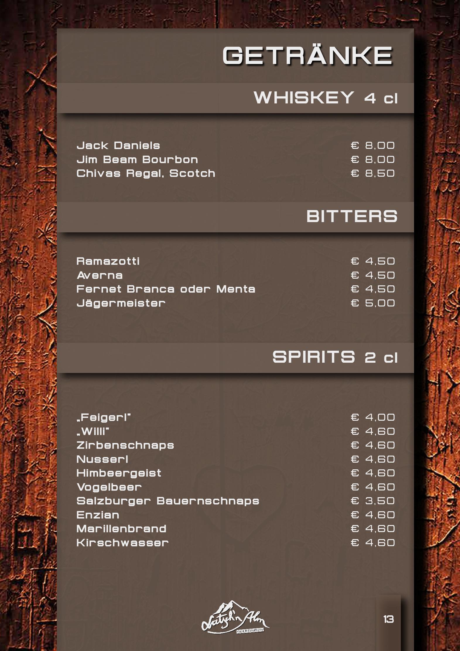 Speisekarte Latschn Alm in Obertauern, Seite 13