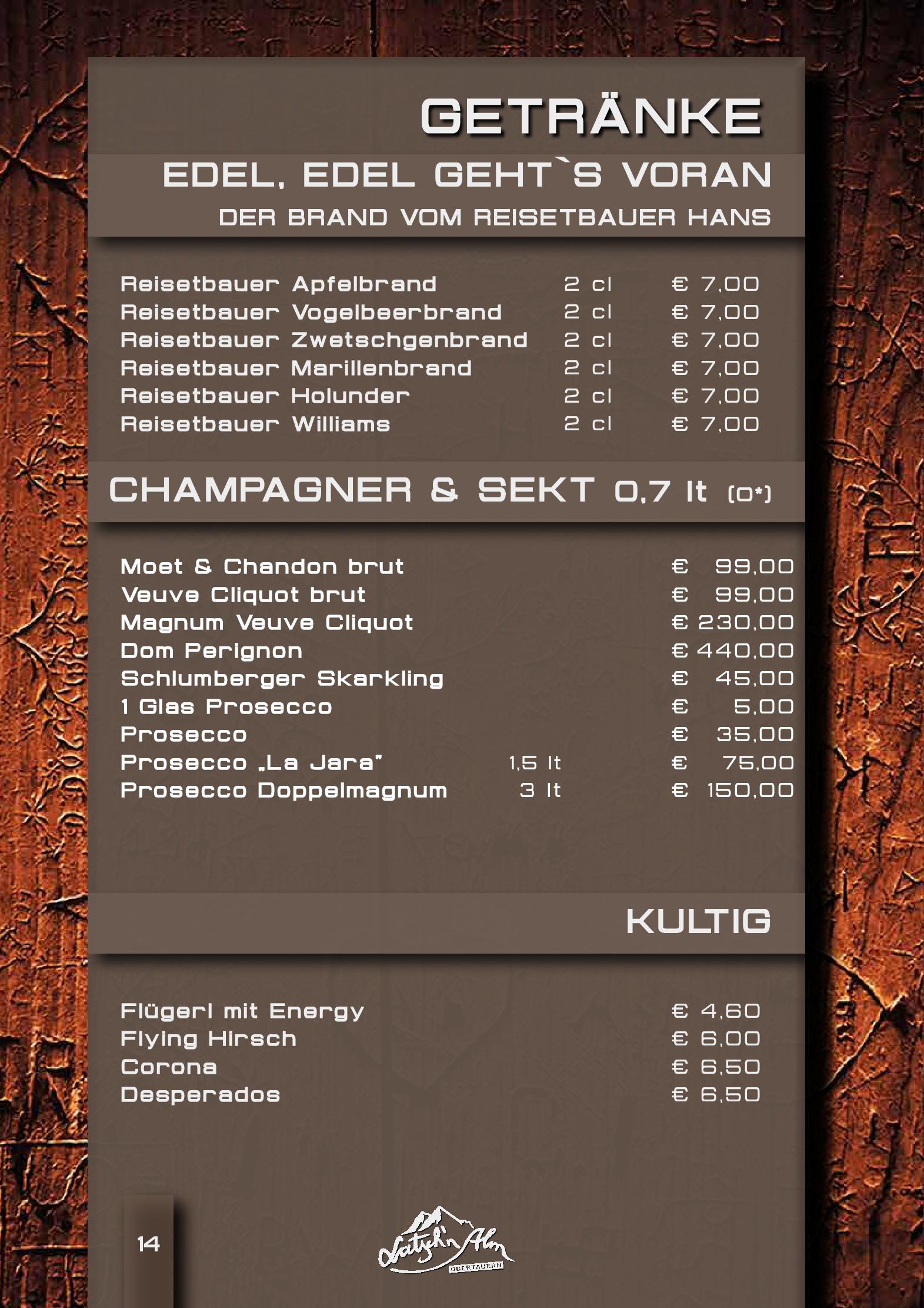 Speisekarte Latschn Alm in Obertauern, Seite 14