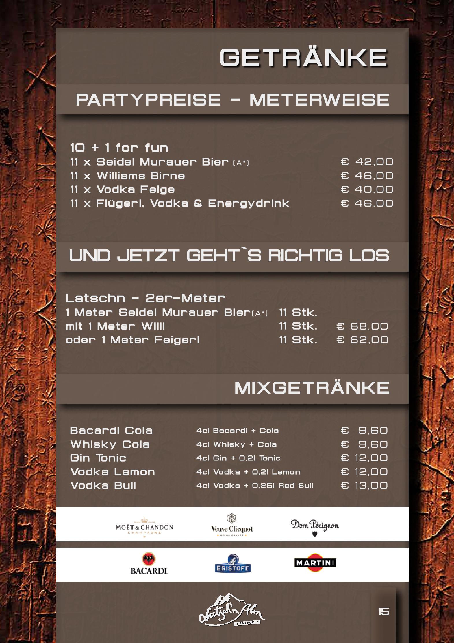 Speisekarte Latschn Alm in Obertauern, Seite 15