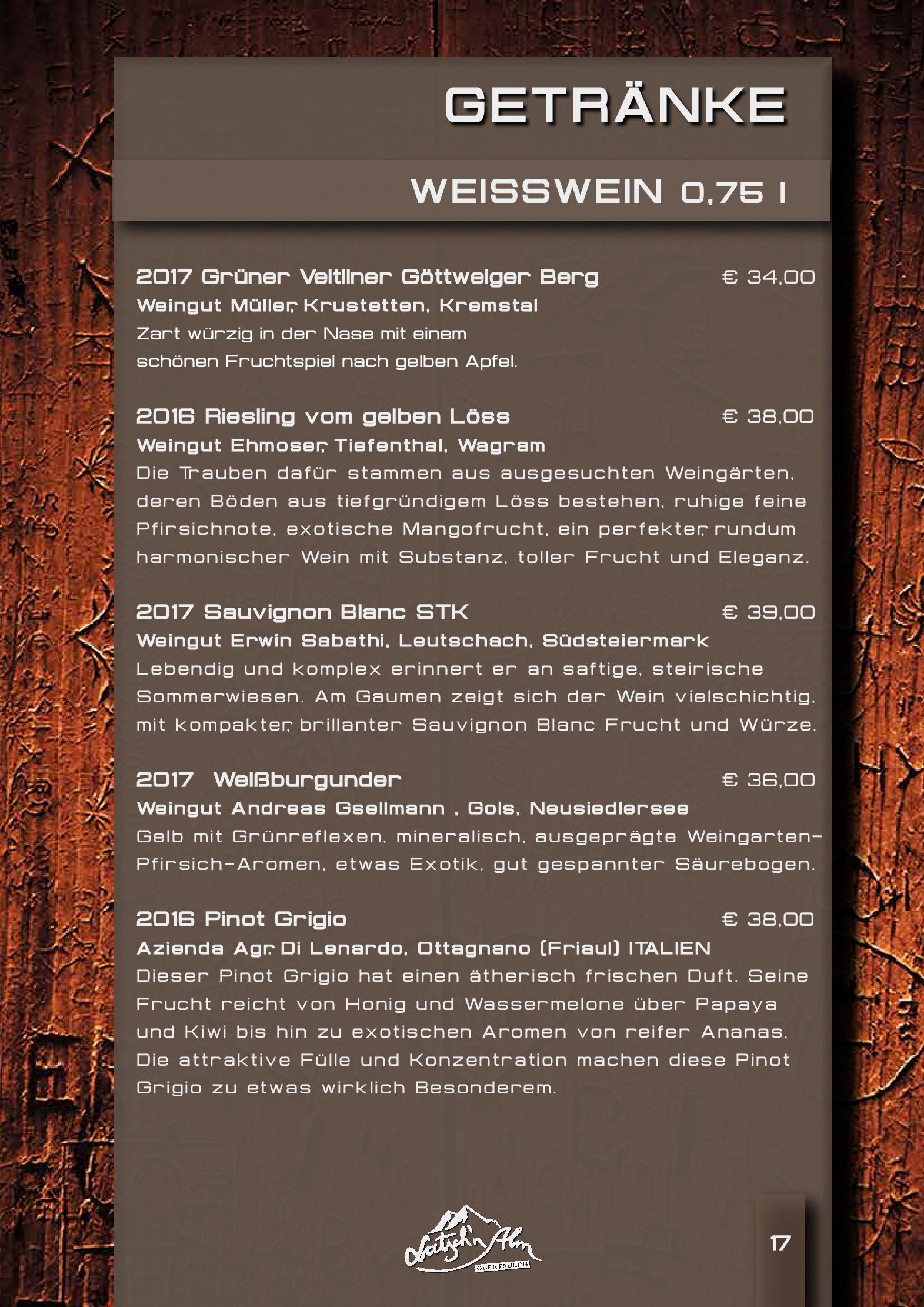 Speisekarte Latschn Alm in Obertauern, Seite 17