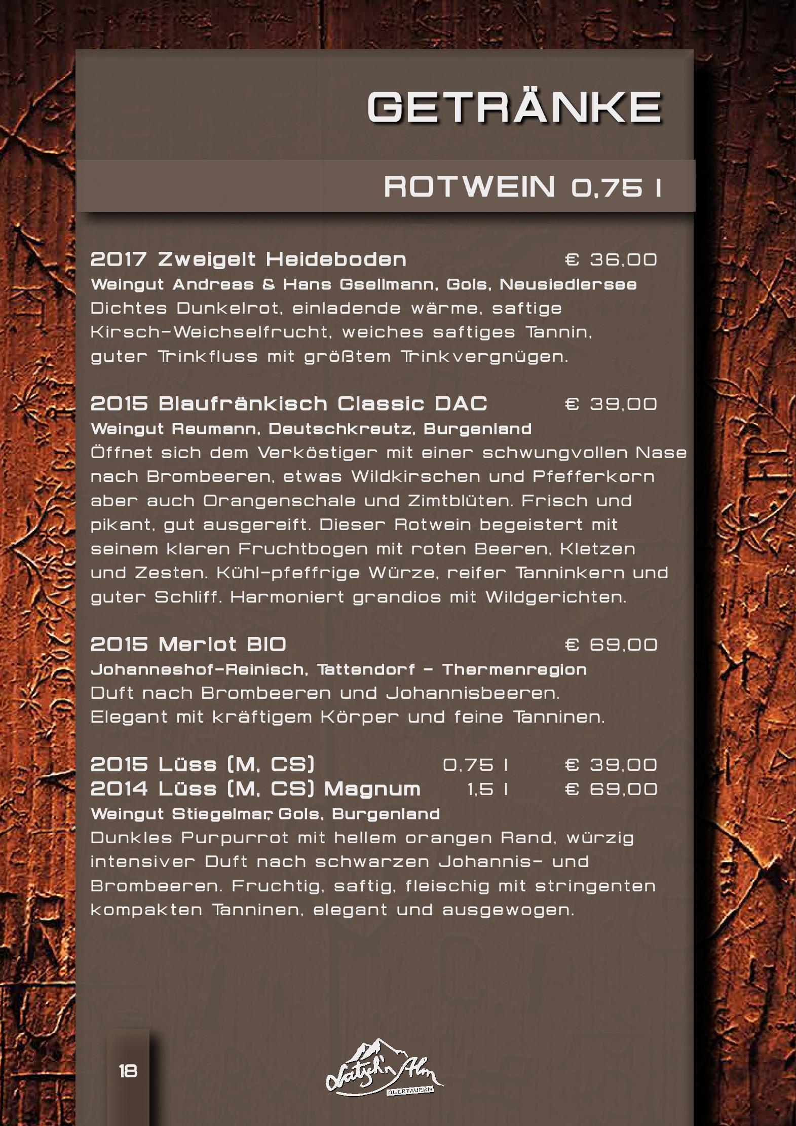 Speisekarte Latschn Alm in Obertauern, Seite 18