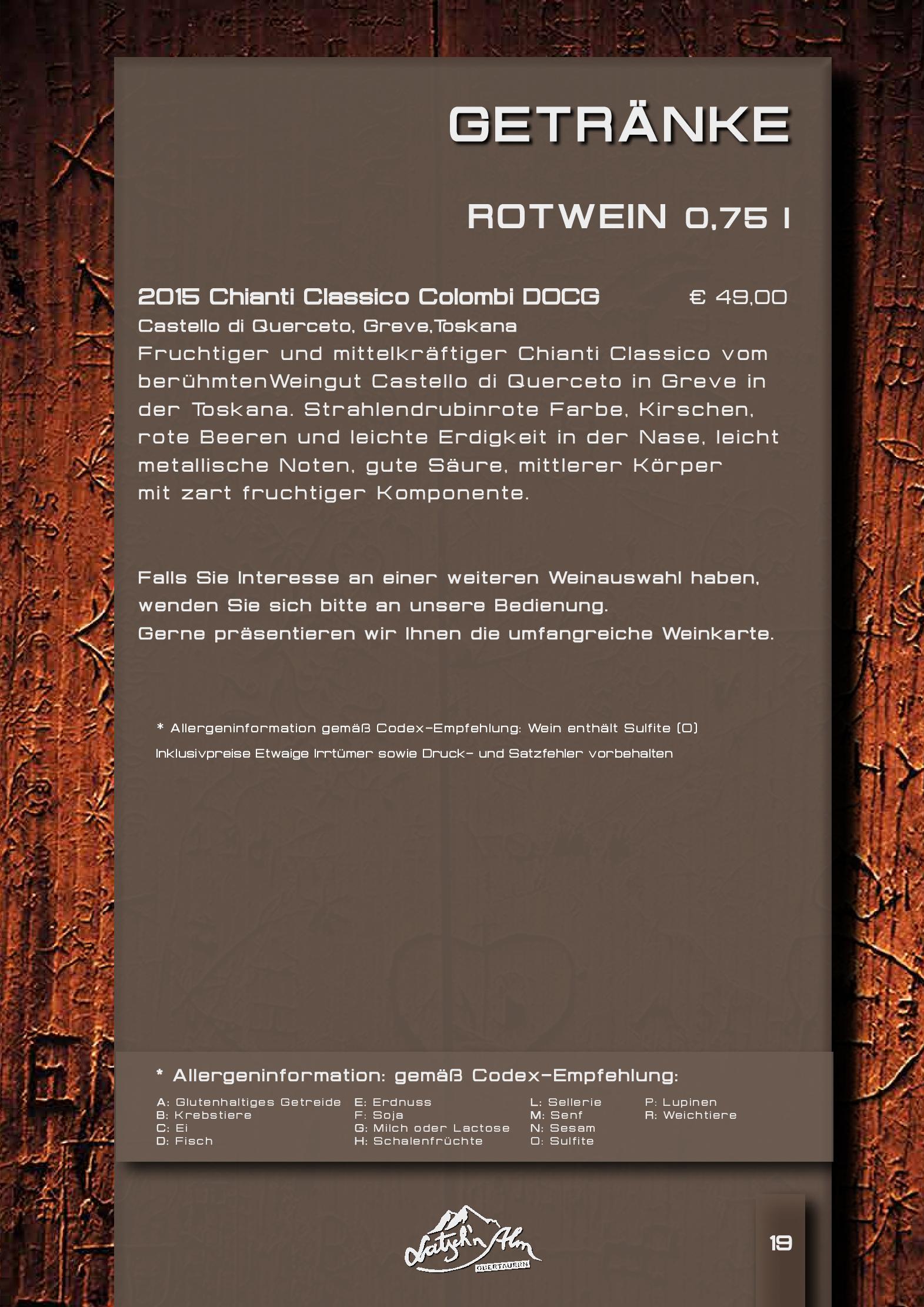 Speisekarte Latschn Alm in Obertauern, Seite 19