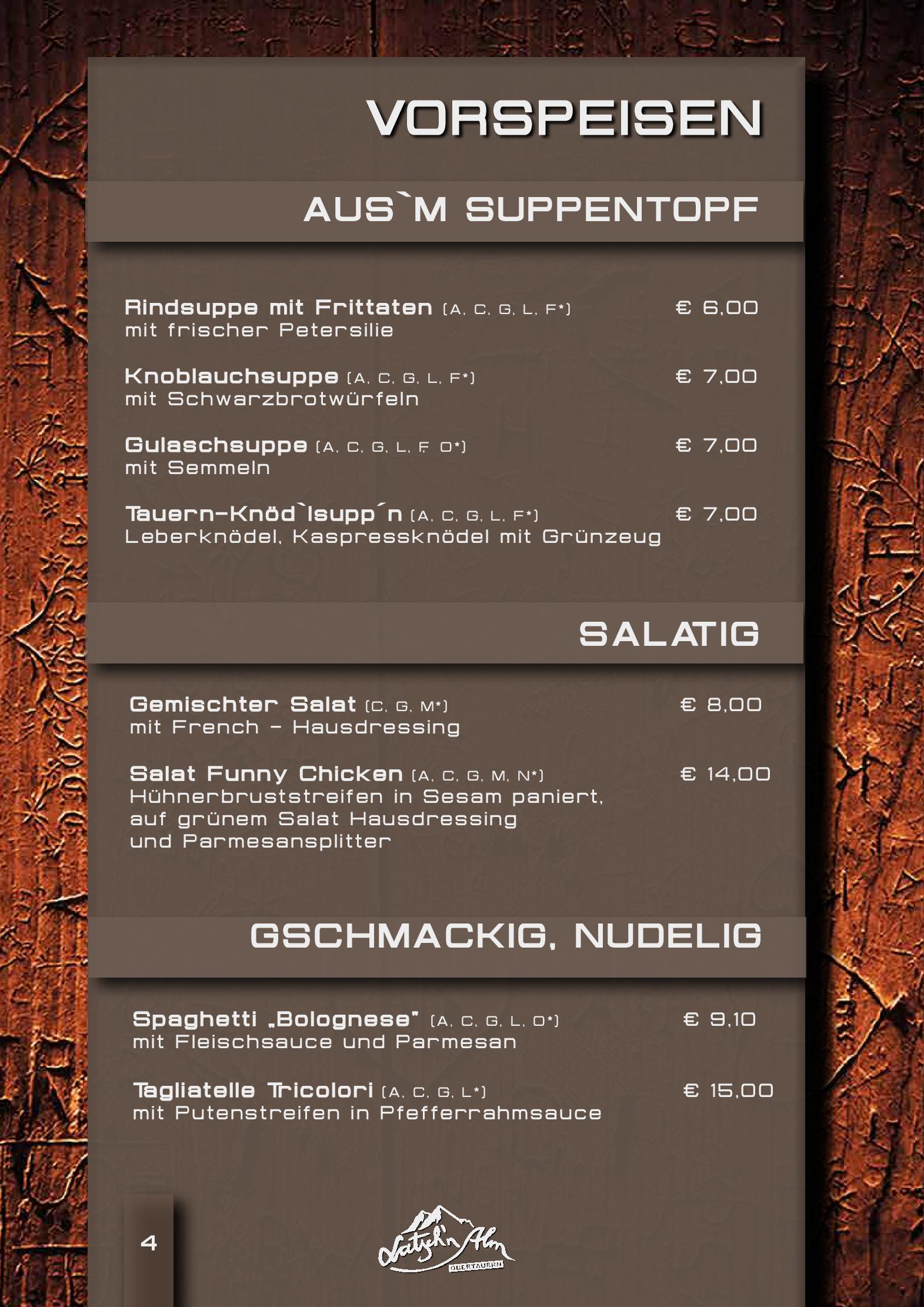 Speisekarte Latschn Alm in Obertauern, Seite 5