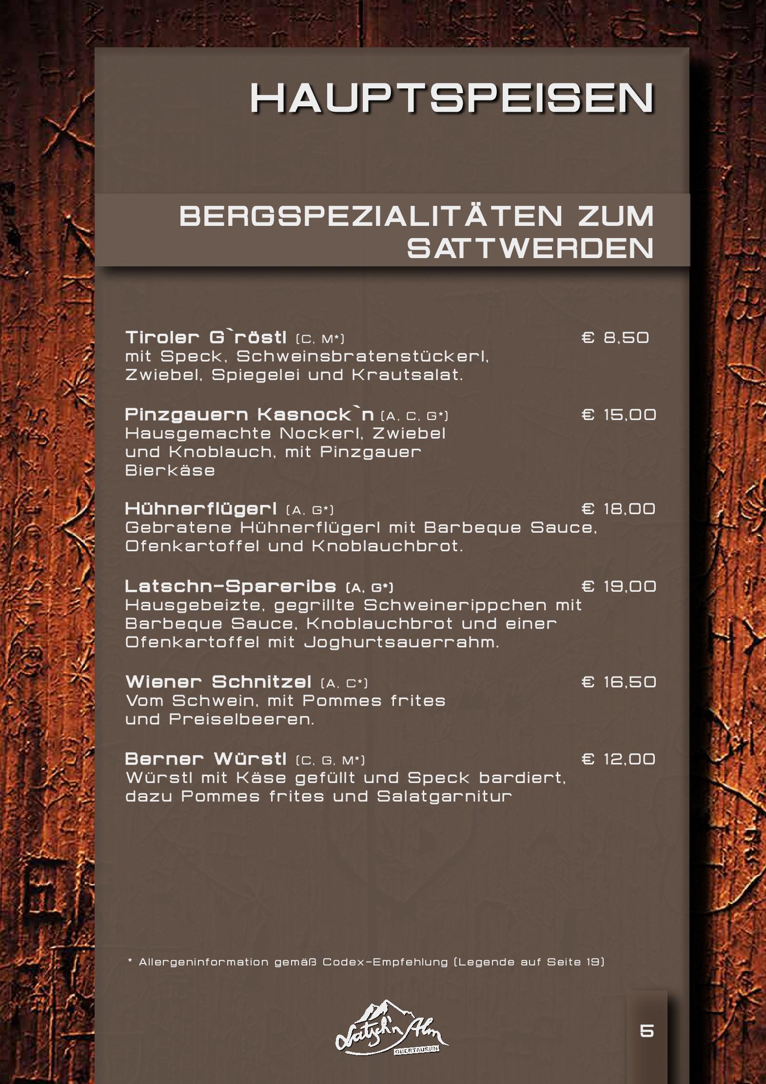 Speisekarte Latschn Alm in Obertauern, Seite 4