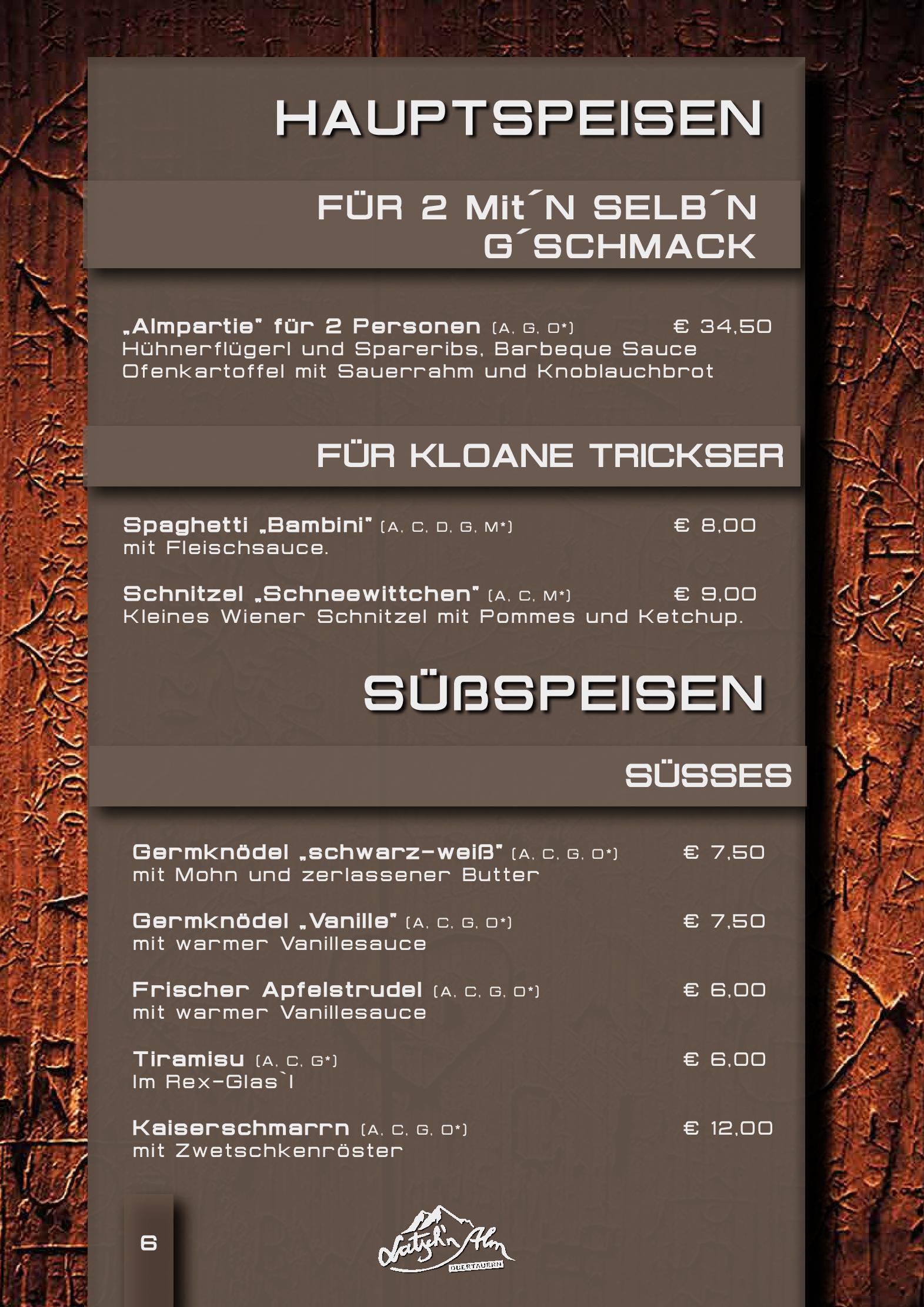 Speisekarte Latschn Alm in Obertauern, Seite 3