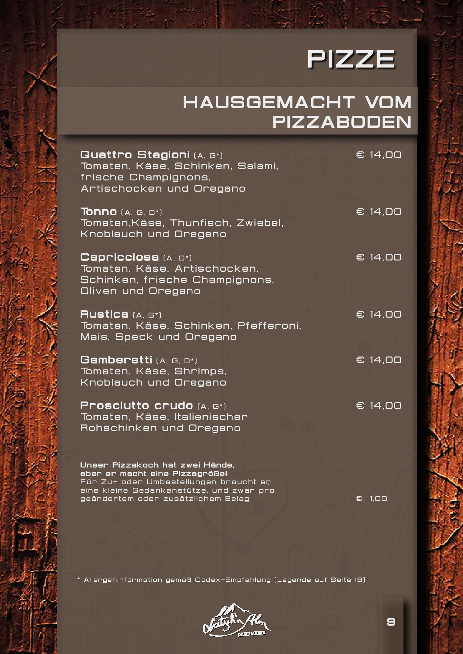Speisekarte Latschn Alm in Obertauern, Seite 9