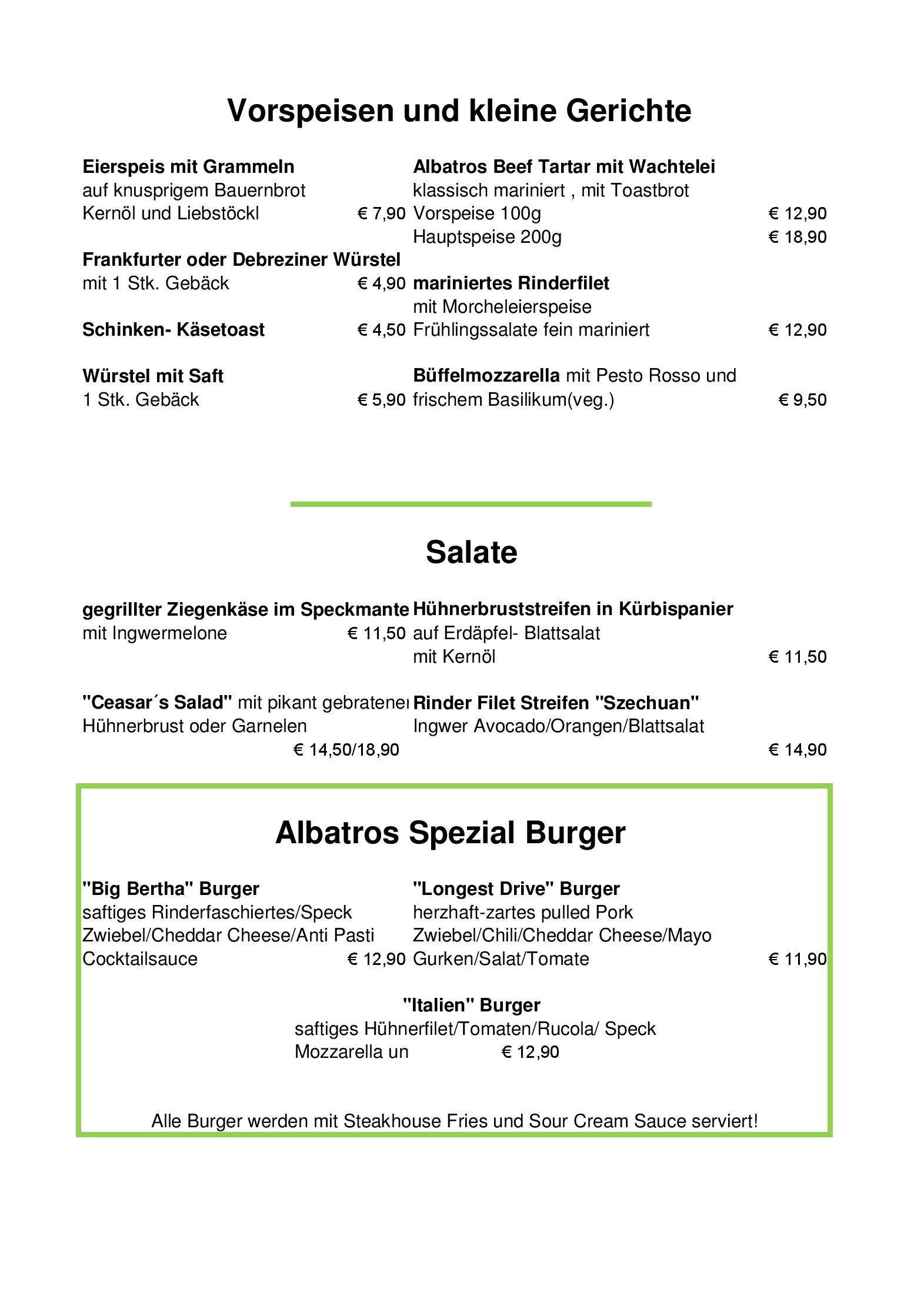 Speisekarte Restaurant Albatros in Ebreichsdorf, Seite 2