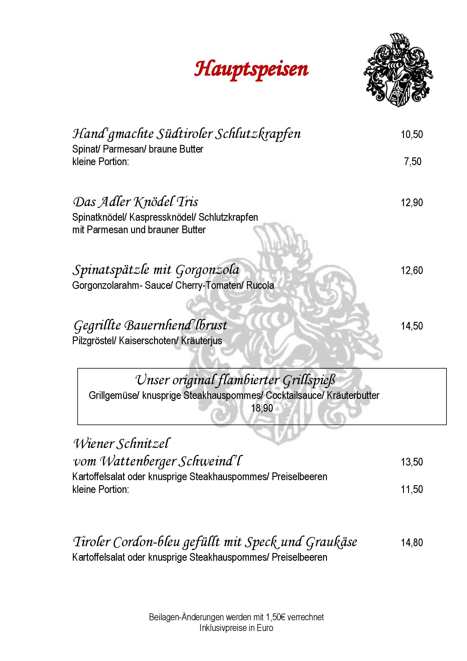 Speisekarte Goldener Adler in Wattens, Seite 5