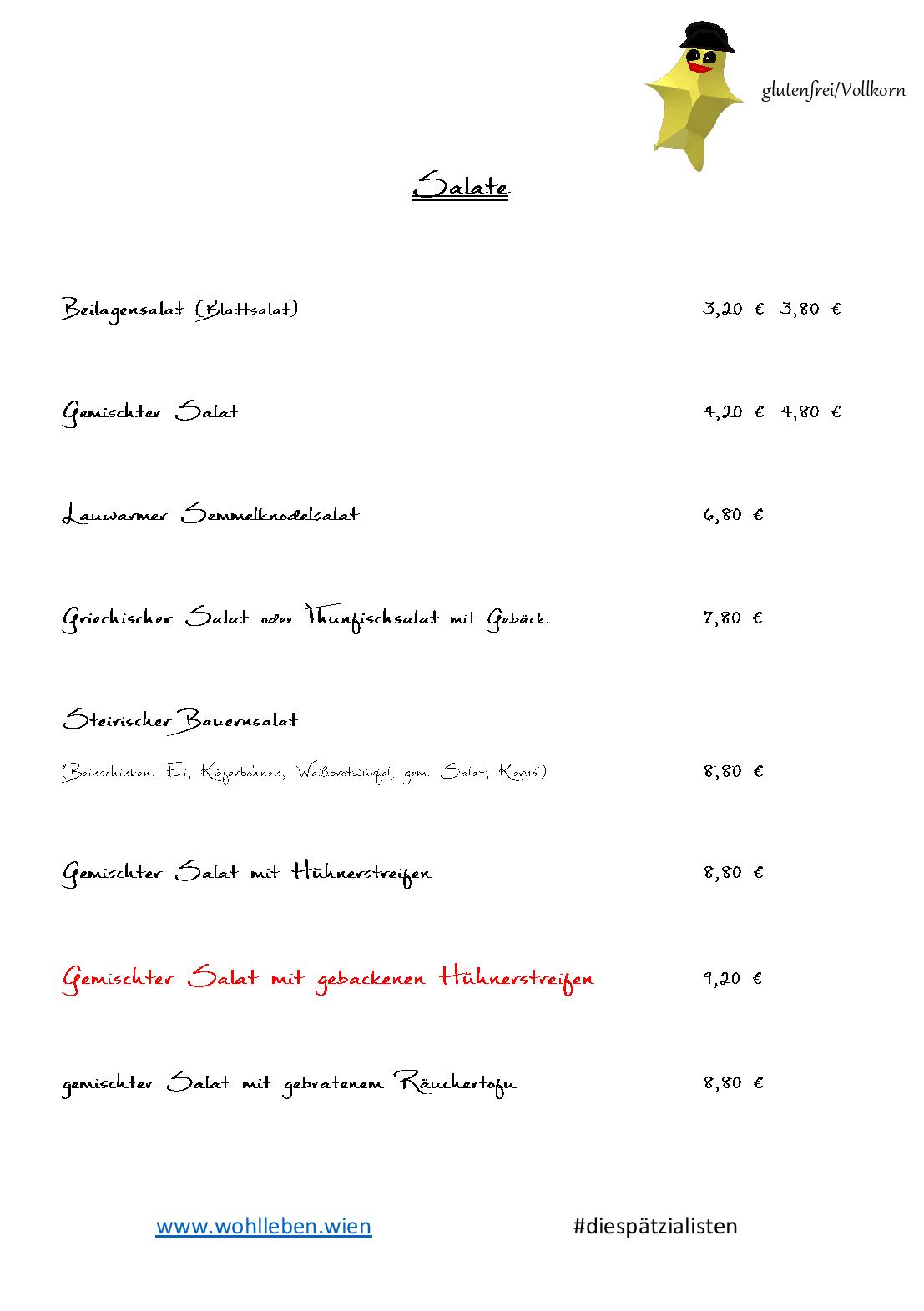 Speisekarte Wohlleben - die SPÄTZiaListEn in Wien, Seite 6