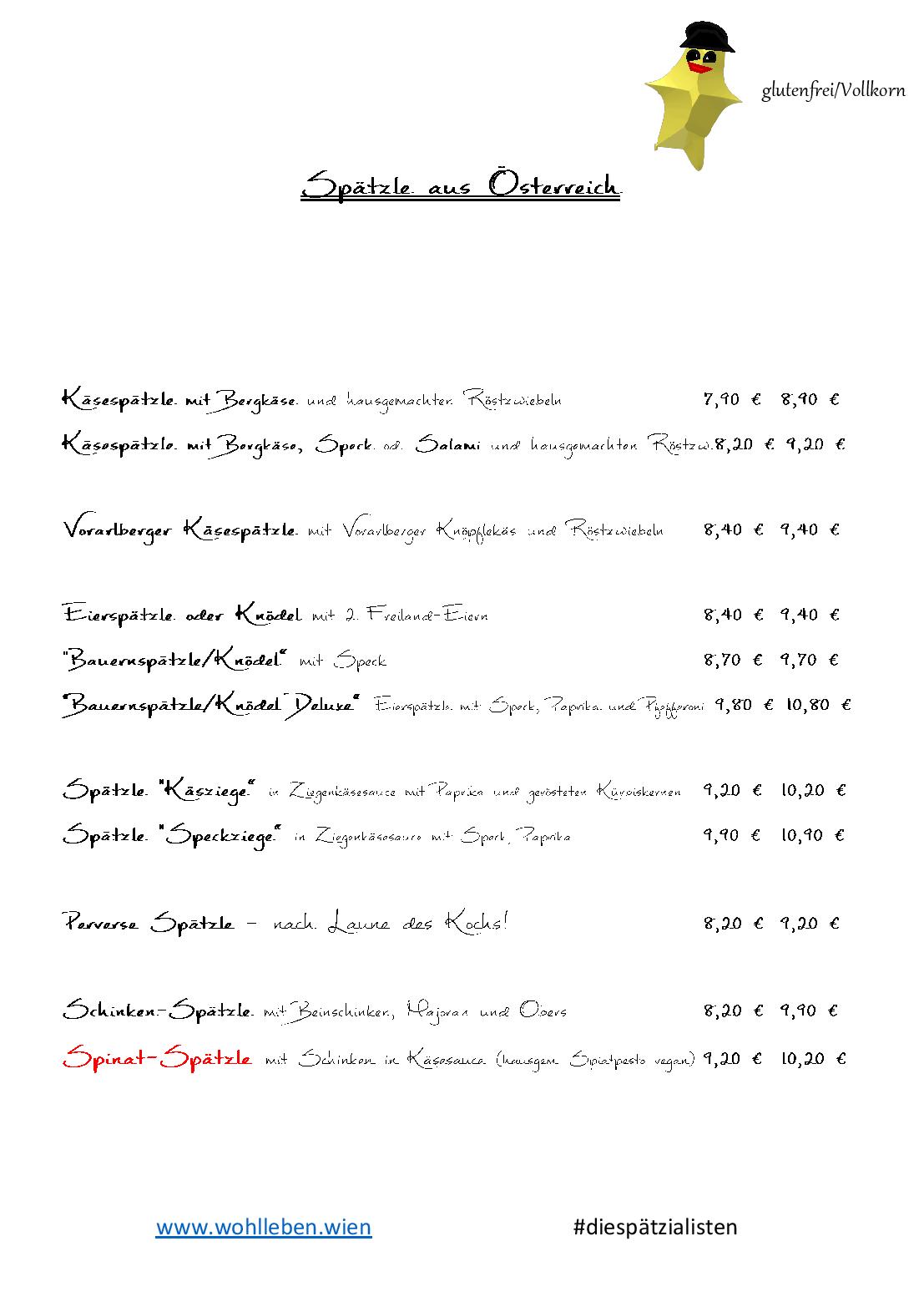 Speisekarte Wohlleben - die SPÄTZiaListEn in Wien, Seite 5