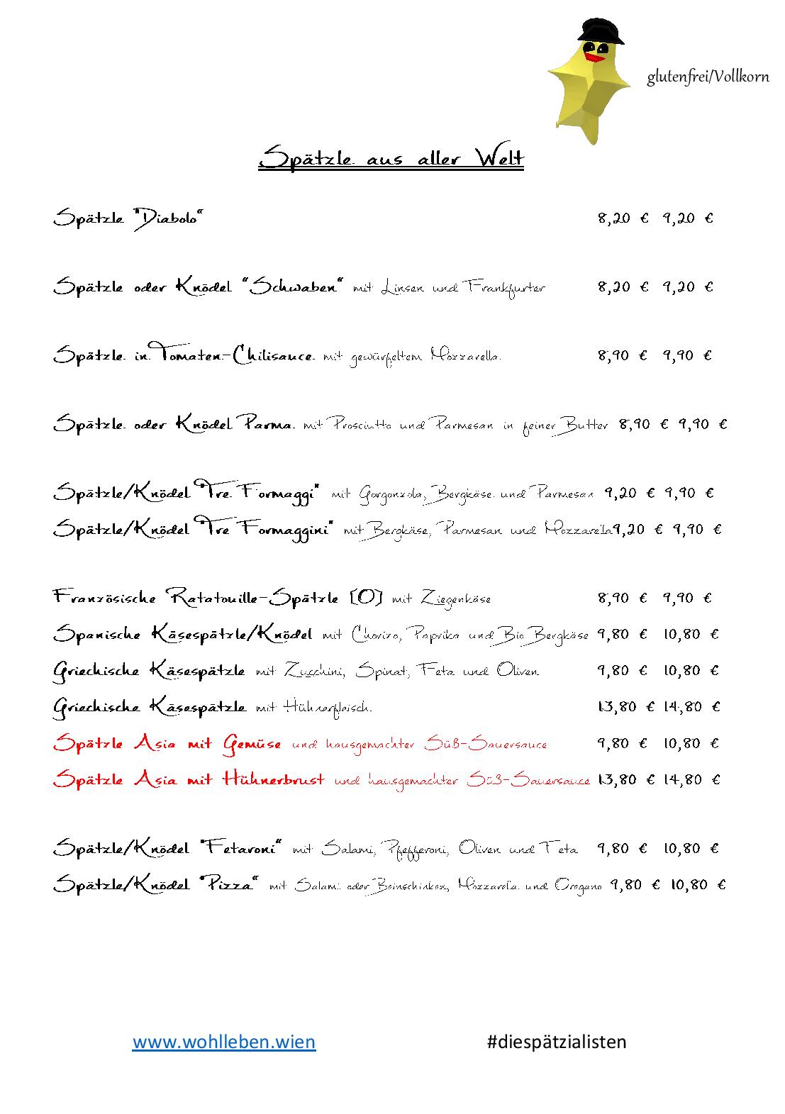 Speisekarte Wohlleben - die SPÄTZiaListEn in Wien, Seite 4