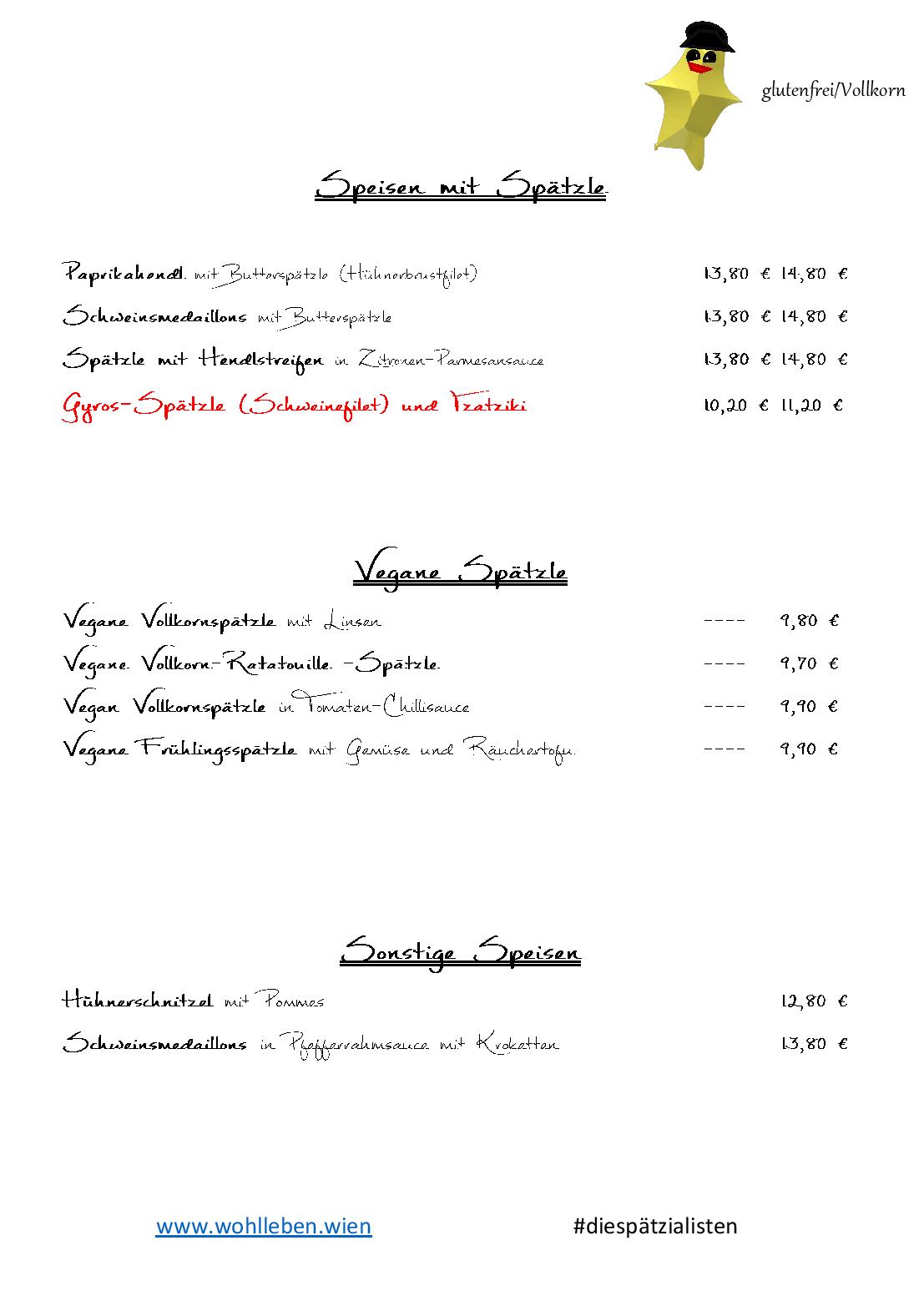 Speisekarte Wohlleben - die SPÄTZiaListEn in Wien, Seite 3