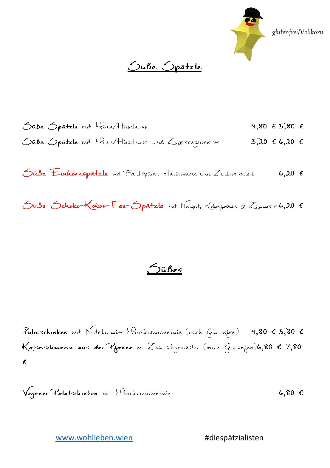 Speisekarte Wohlleben - die SPÄTZiaListEn in Wien, Seite 2
